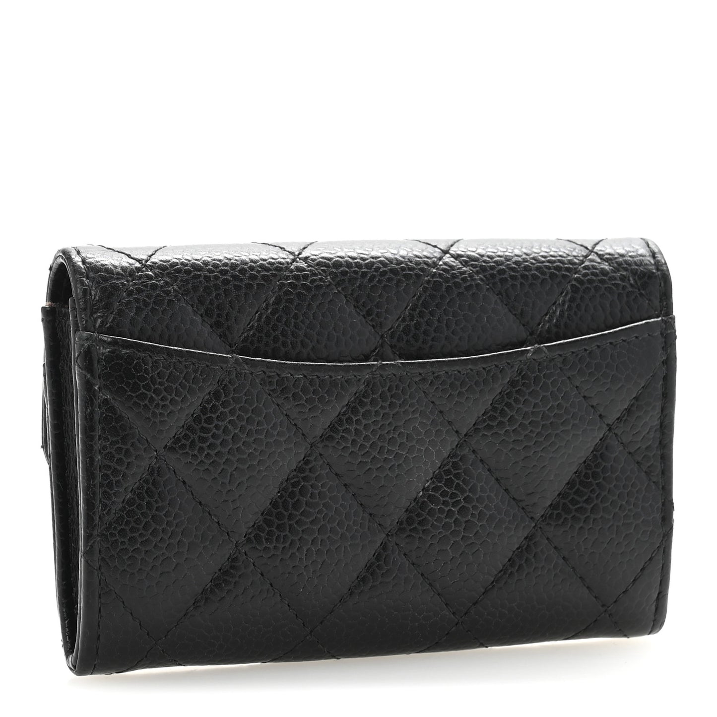 Caviar Quilted Flap Card Holder Wallet Black