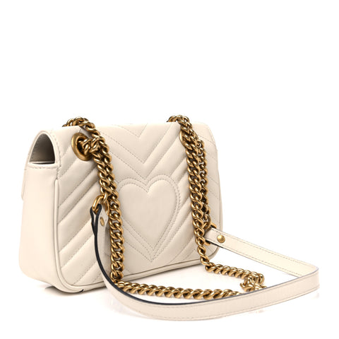 Calfskin Matelasse Mini GG Marmont Shoulder Bag White