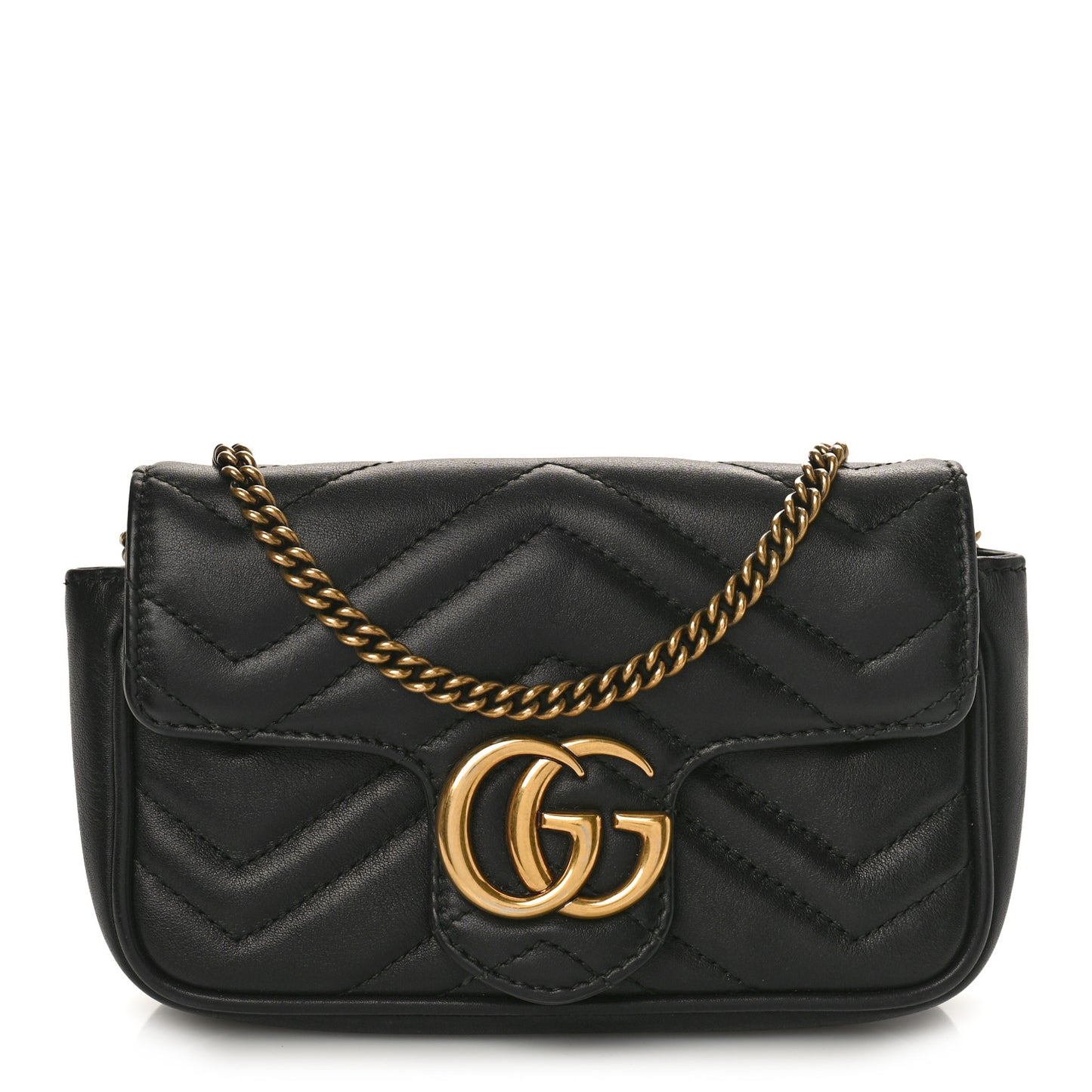 Calfskin Matelasse Super Mini GG Marmont Shoulder Bag Black