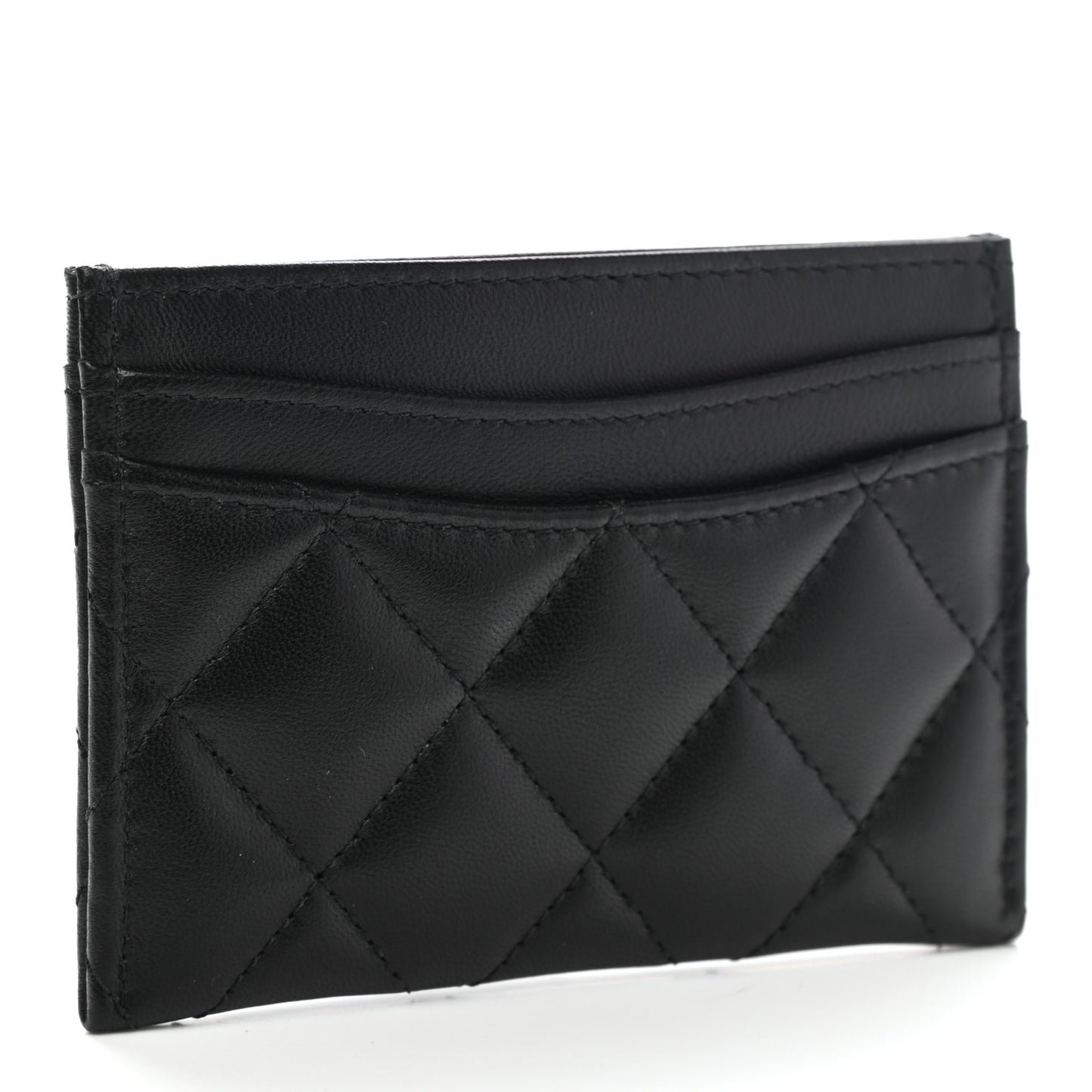 Lambskin Quilted Card Holder Black