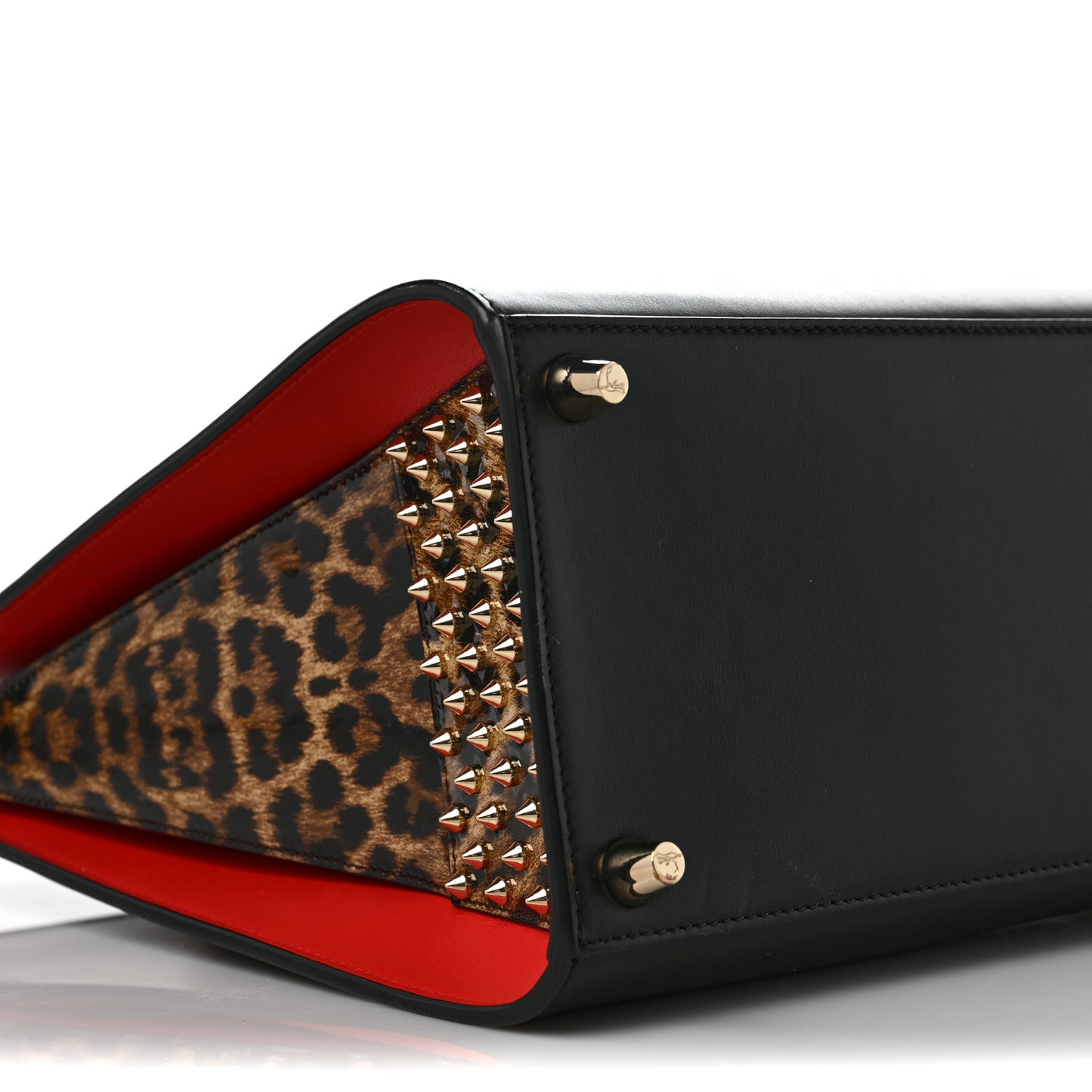 Calfskin Patent Leopard Spiked Large Paloma Black