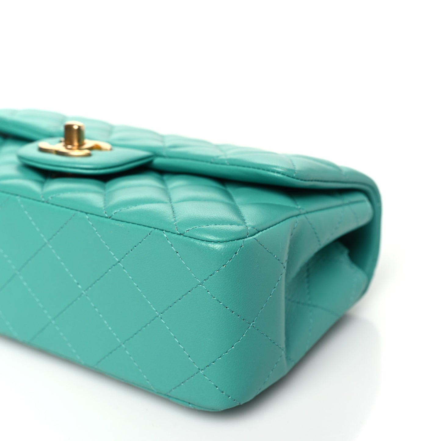 Lambskin Quilted Mini Rectangular Flap  Turquoise