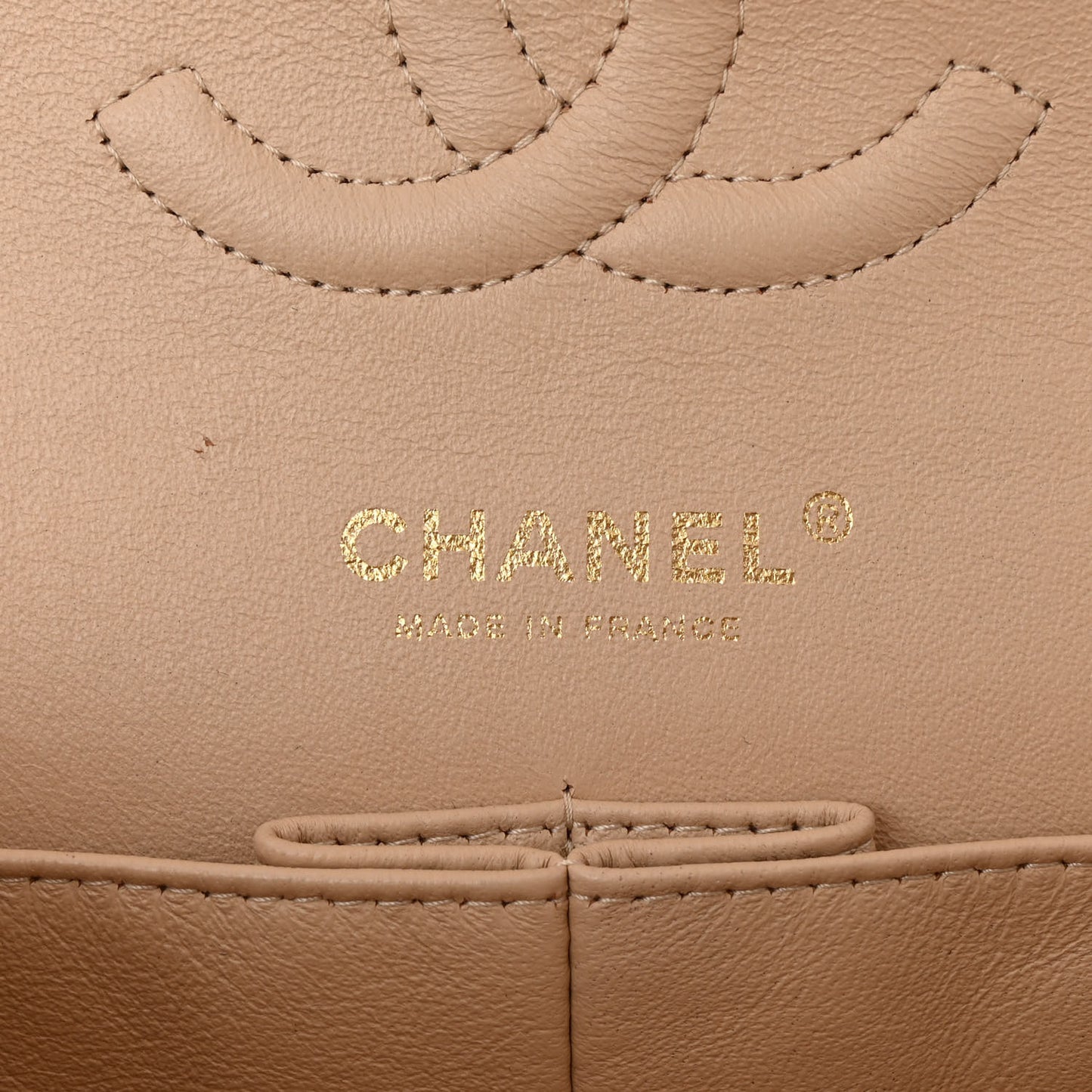 Caviar Quilted Medium Double Flap Beige