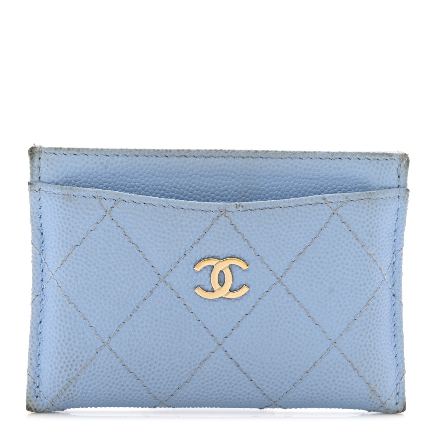 Caviar Quilted Card Holder Light Blue