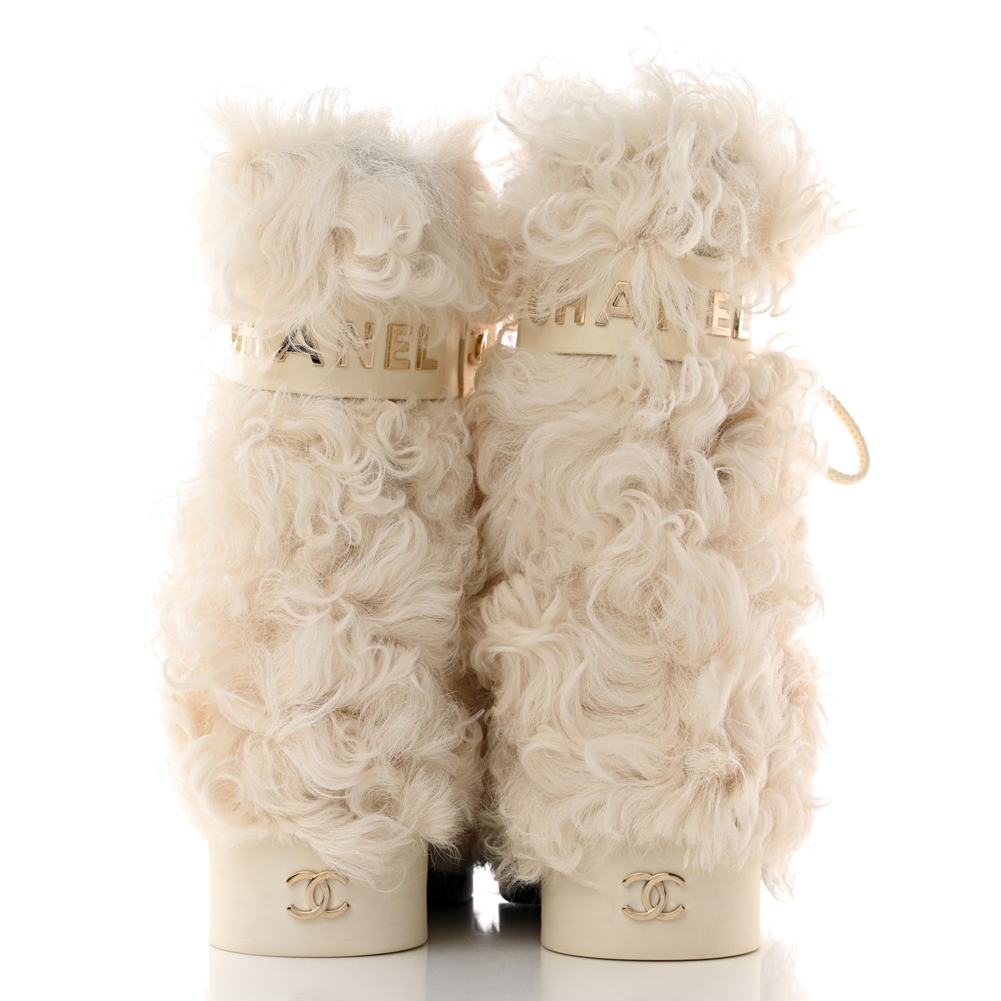 Shearling Sheepskin High Boots 35.5 Ivory Black