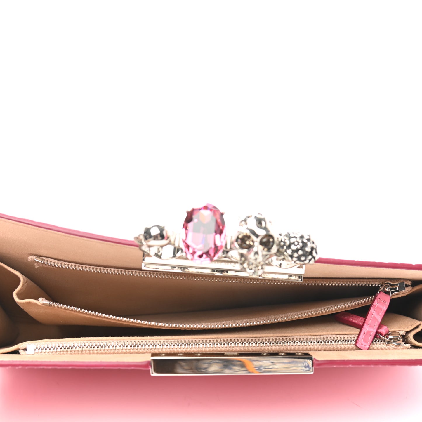 Calfskin Crocodile Embossed Knuckle Flat Clutch Pink