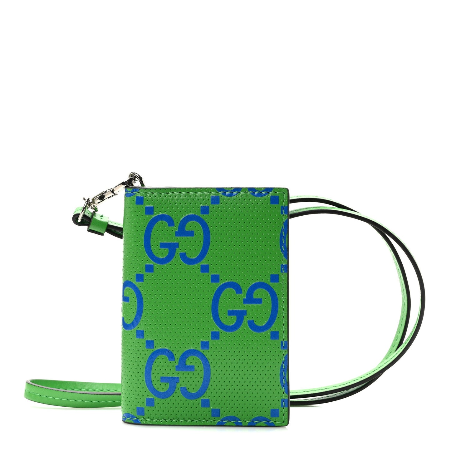 Calfskin GG Tennis Bi-Color Embossed Card Case Joy Green Joy Blue