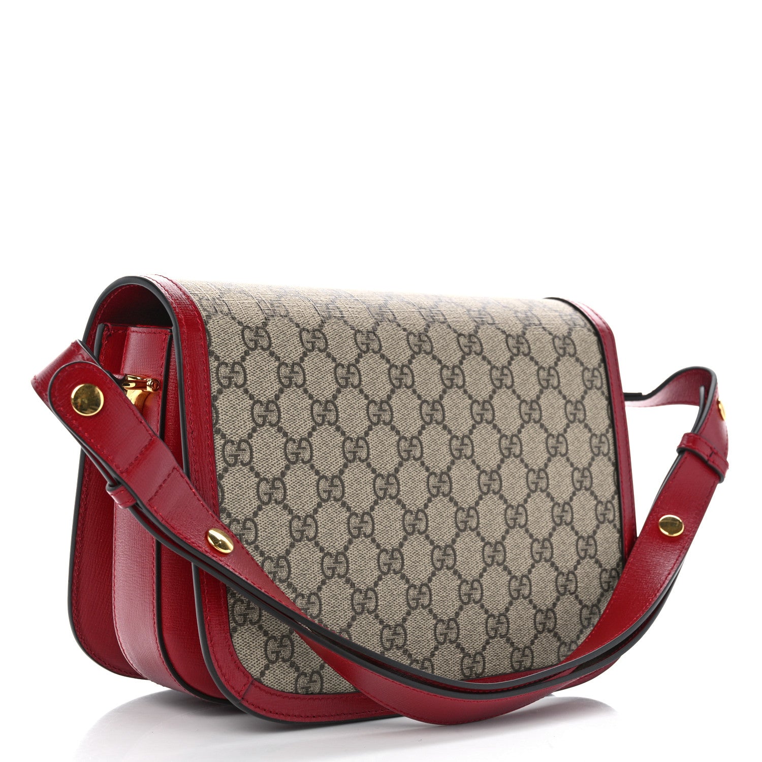Gucci GG Supreme Monogram Azalea Calfskin Horsebit 1955 Shoulder Bag Beige Ebony New Cherry Red 2 of 10