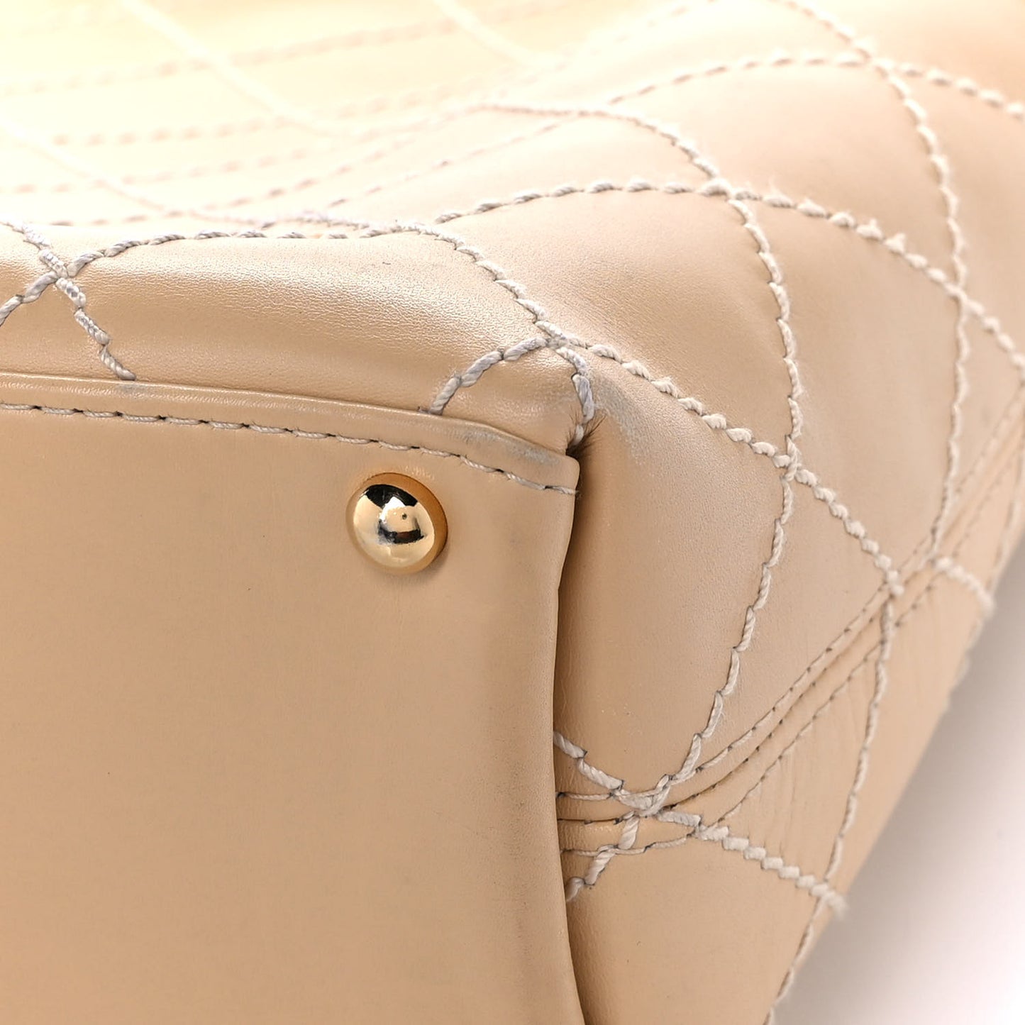 Calfskin Stitched Shoulder Bag Beige
