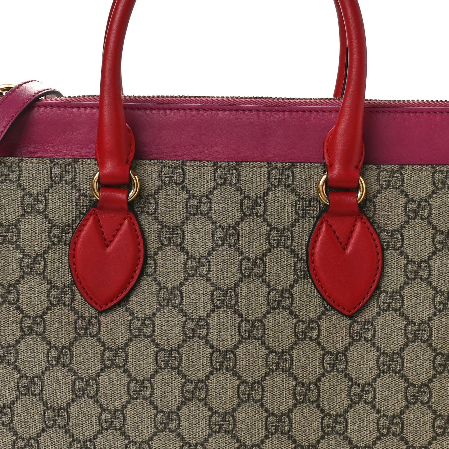 GG Supreme Monogram Moon Calfskin Small Zip Top Tote Beige Ebony Hibiscus Red New Rosette
