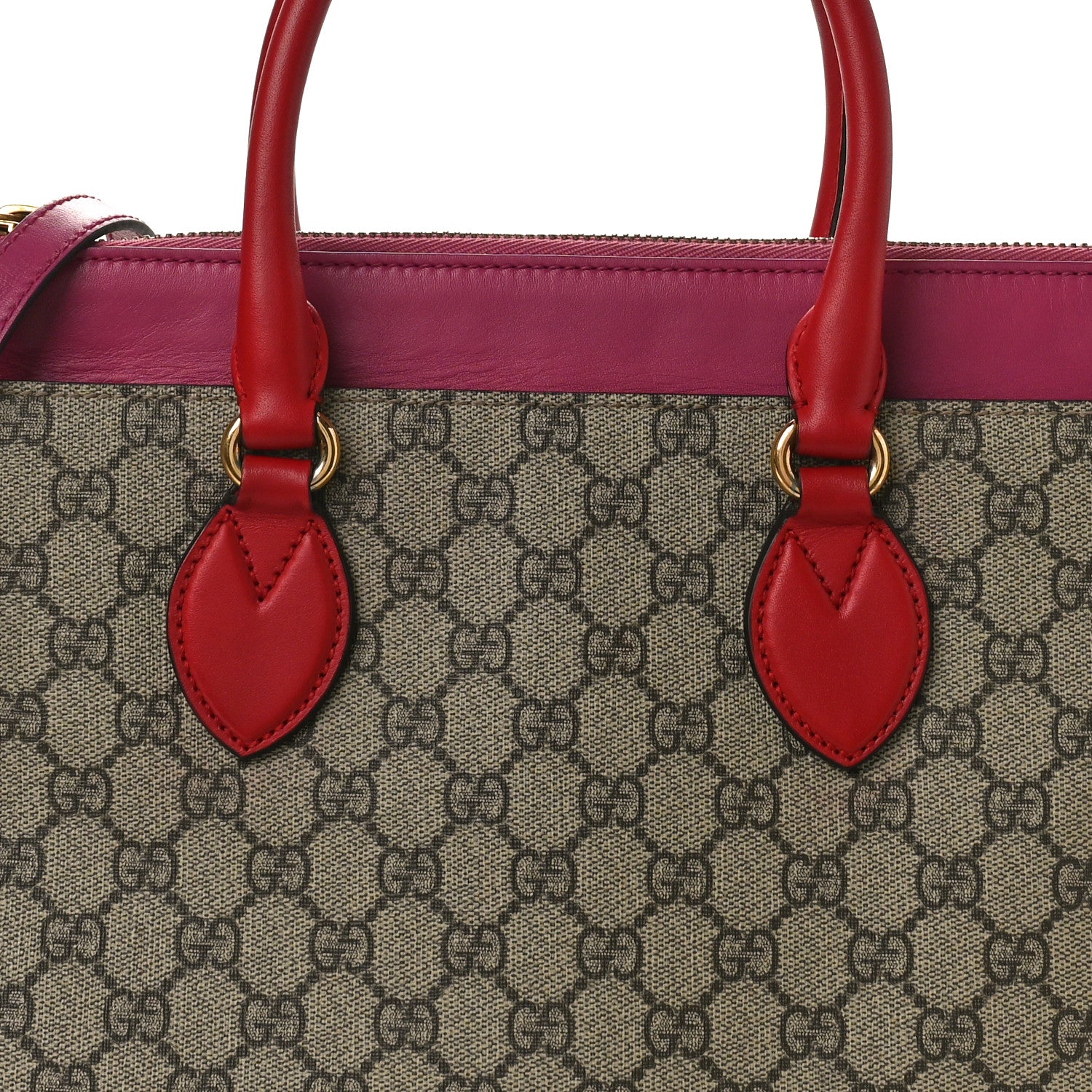 Gucci GG Supreme Monogram Moon Calfskin Small Zip Top Tote Beige Ebony Hibiscus Red New Rosette 8 of 15
