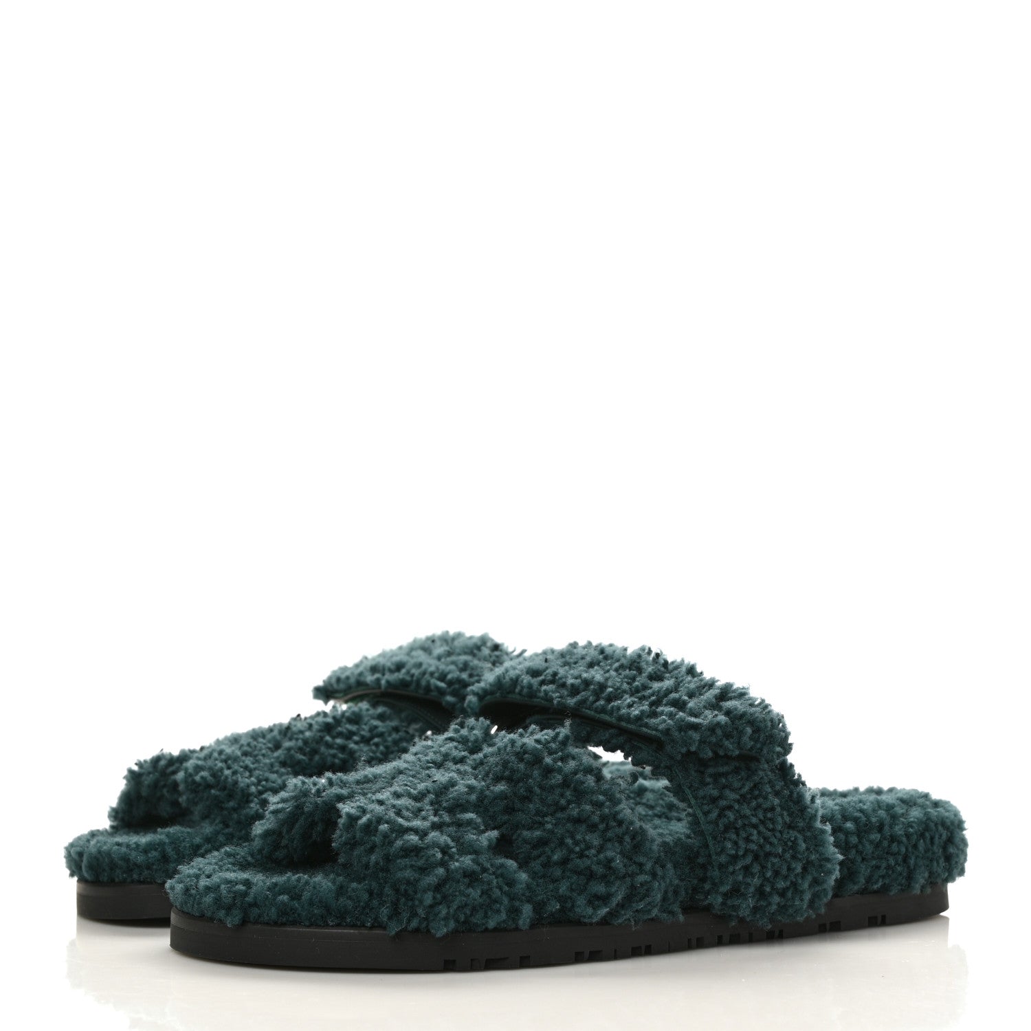 Hermes Woolskin Womens Chypre Sandals 36.5 Vert Anglais 3 of 8