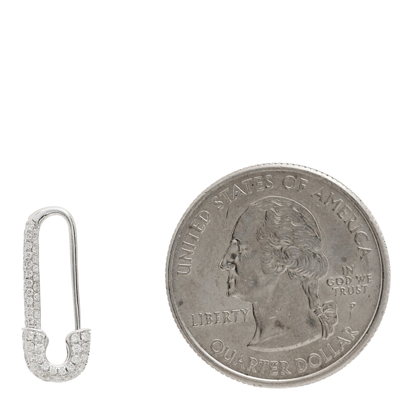 18K White Gold Diamond Mini Safety Pin Earring