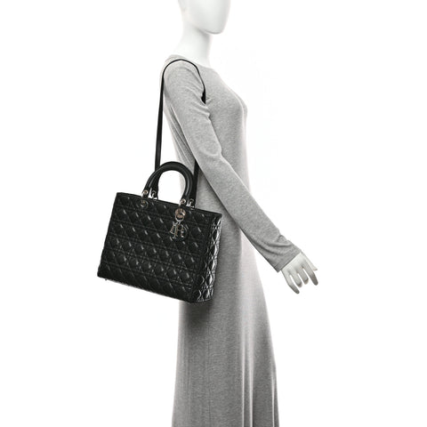 Lambskin Cannage Large Lady Dior Black