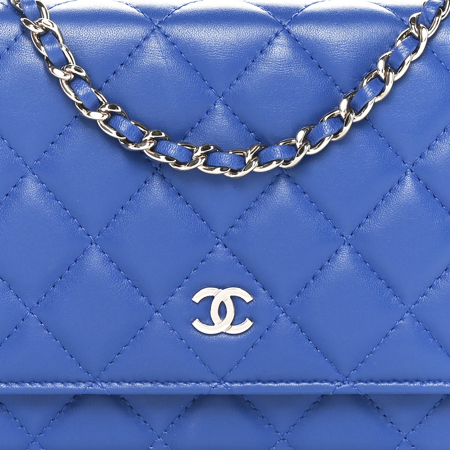 Lambskin Quilted Wallet On Chain WOC Blue