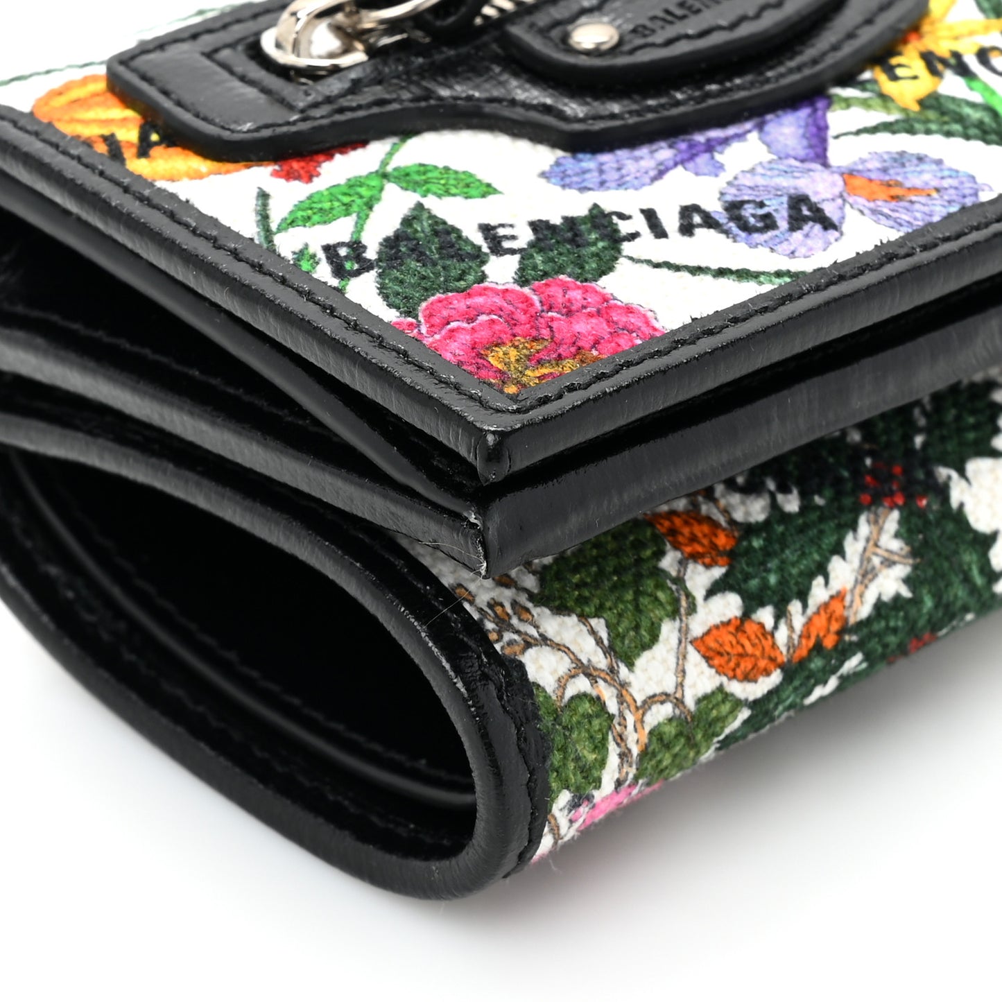 X GUCCI Canvas Azalea Calfskin Flora Logo Print Neo Classic Wallet White Multicolor Black