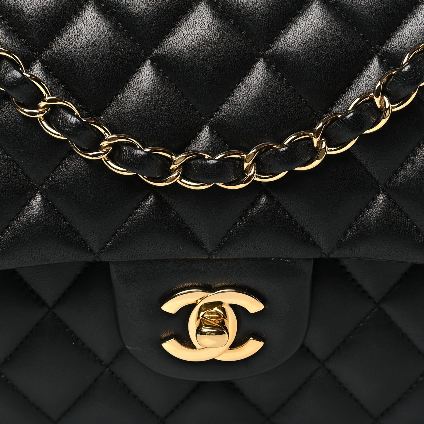 Lambskin Quilted Medium Double Flap Black