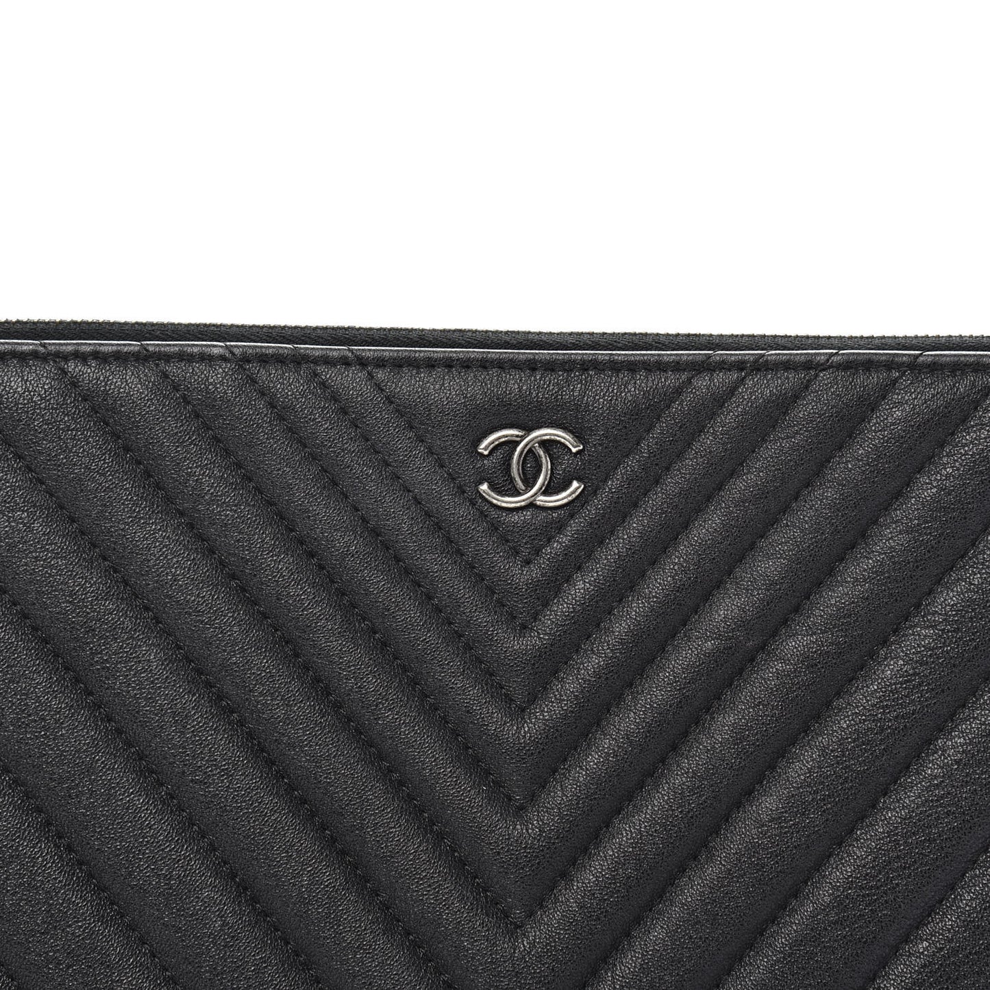 Sheepskin Chevron Quilted Medium Cosmetic Case Black