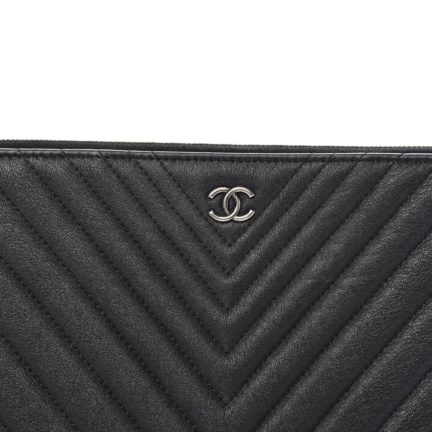 Chanel Sheepskin Chevron Quilted Medium Cosmetic Case Black 11 of 11