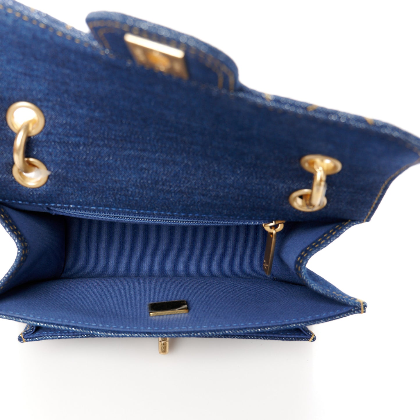 Denim Quilted Double You Mini Flap Blue Golden