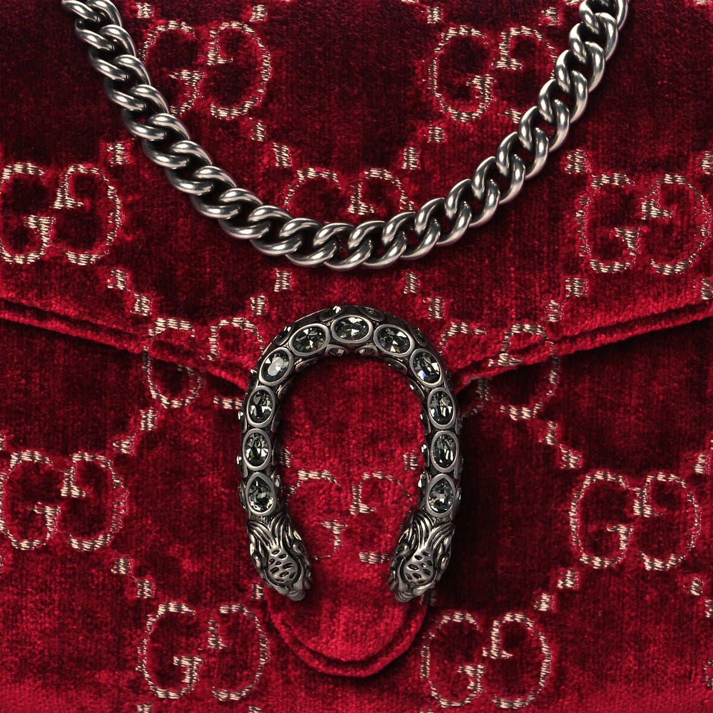 Velvet GG Monogram Mini Dionysus Chain Wallet Red Cipria