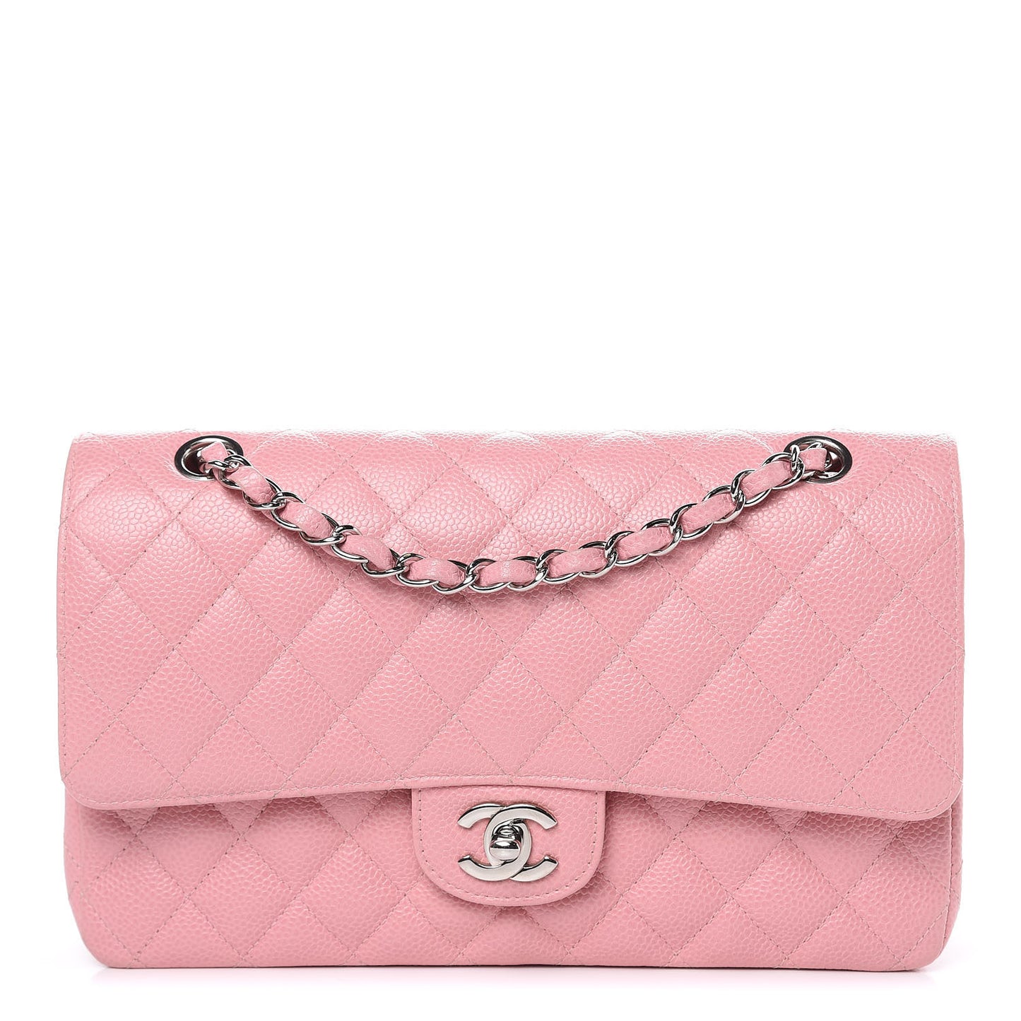 Caviar Quilted Medium Double Flap Pink