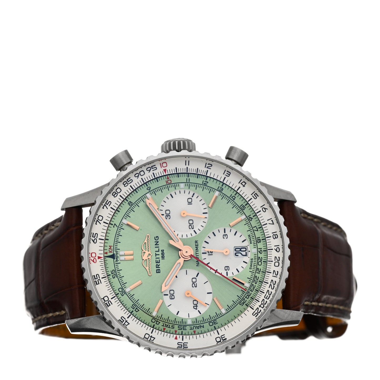 Stainless Steel Alligator 41mm Navitimer Chronograph B01 Automatic Watch Green AB0139211L1P1