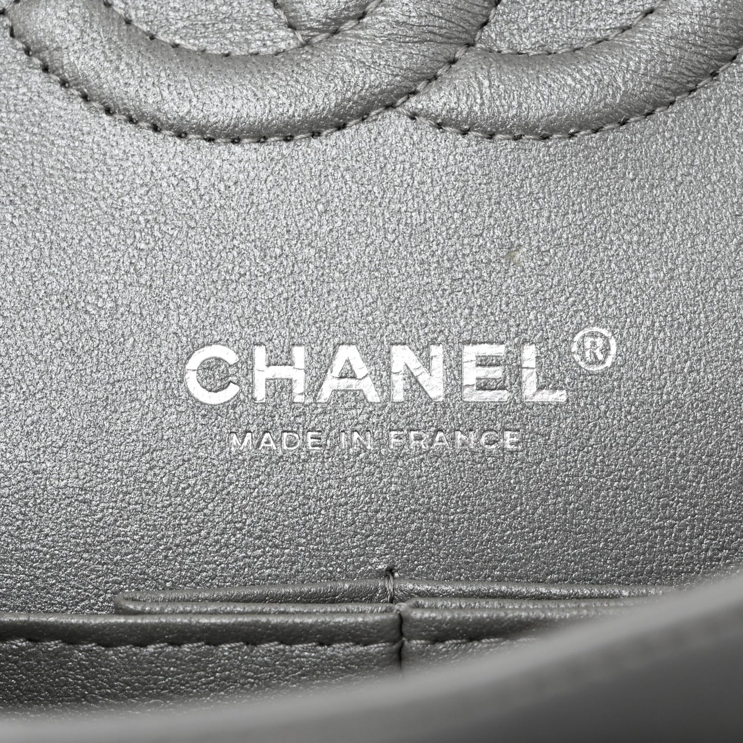 Iridescent Lambskin Quilted Medium Double Flap Grey