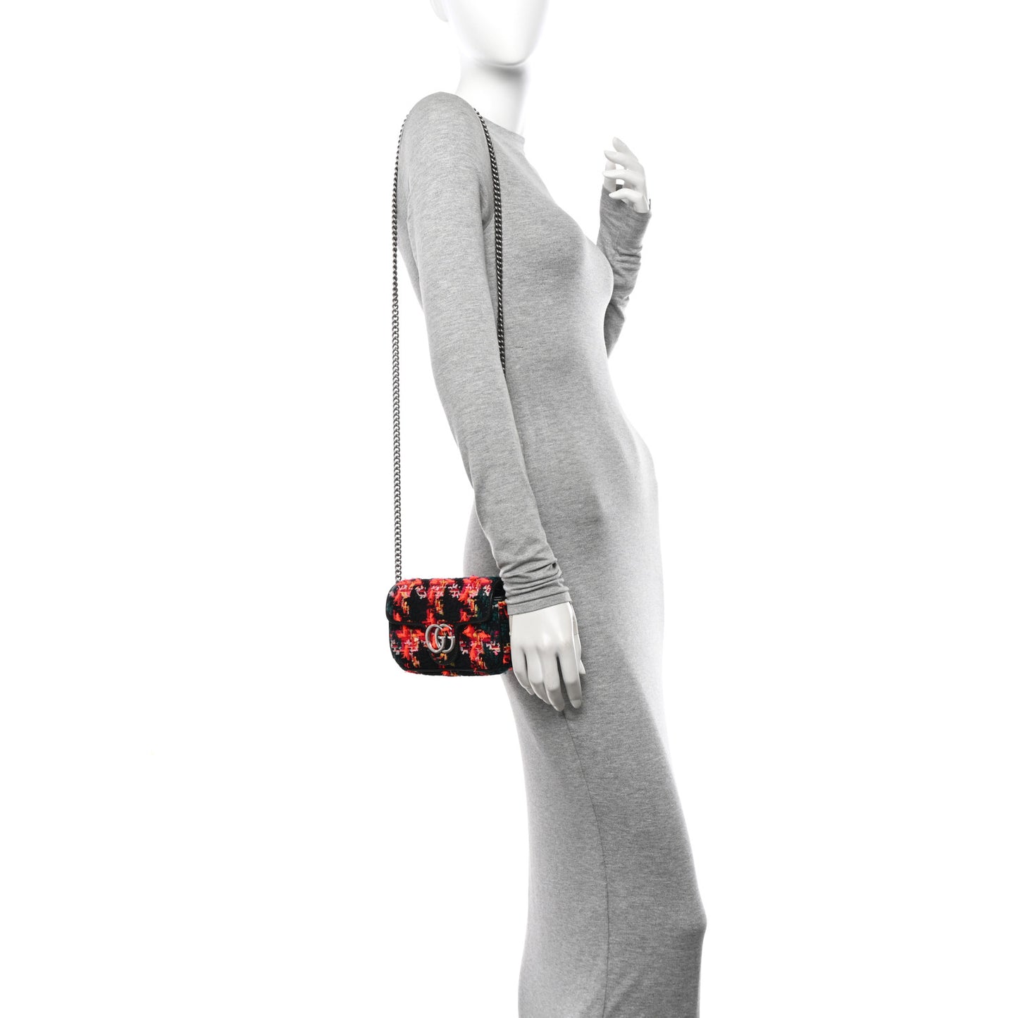 Tweed Calfskin Check Poule Super Mini GG Marmont Shoulder Bag Pink Petroleum Multicolor Black