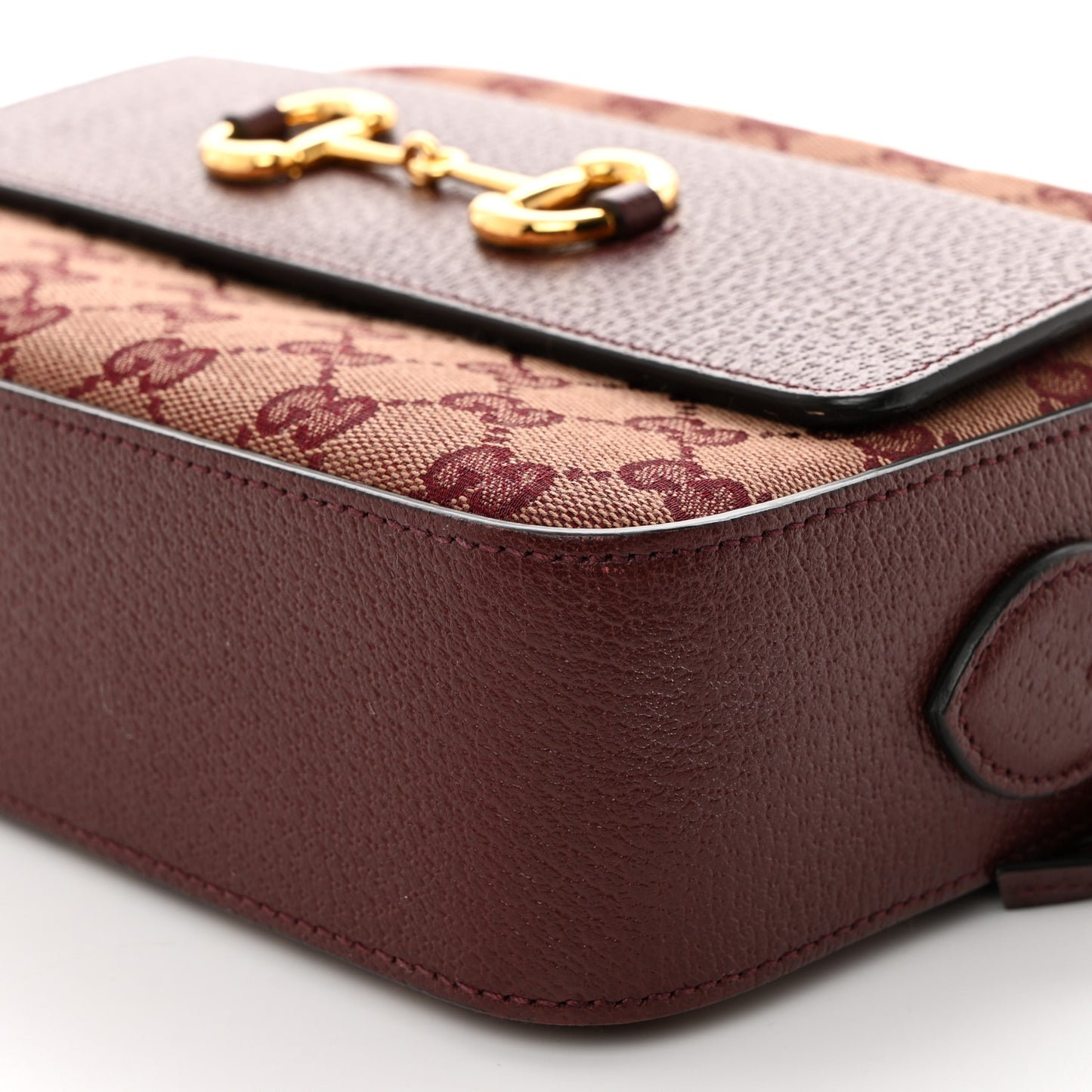 Monogram Textured Dollar Calfskin Small Horsebit 1955 Shoulder Bag Sahara Rubino Chardonnay