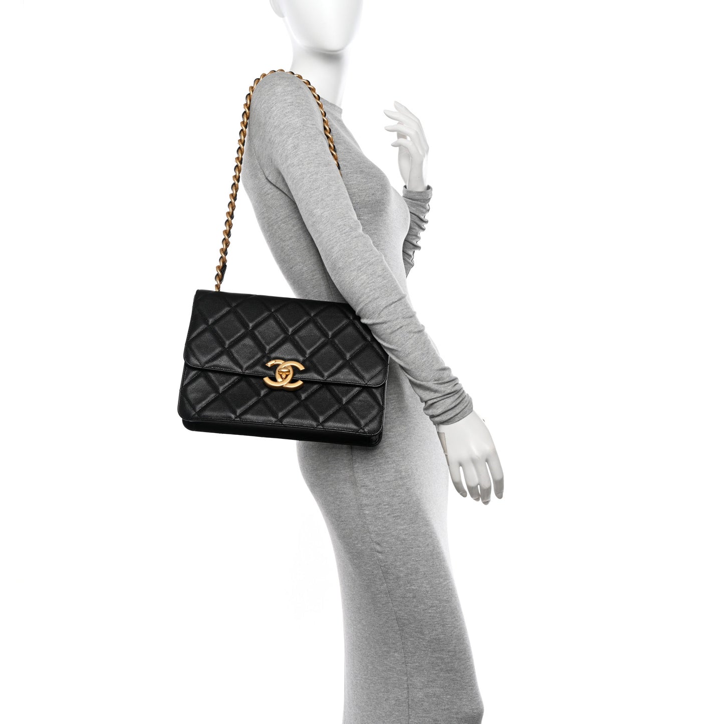 Caviar Quilted CC Large Flap Black