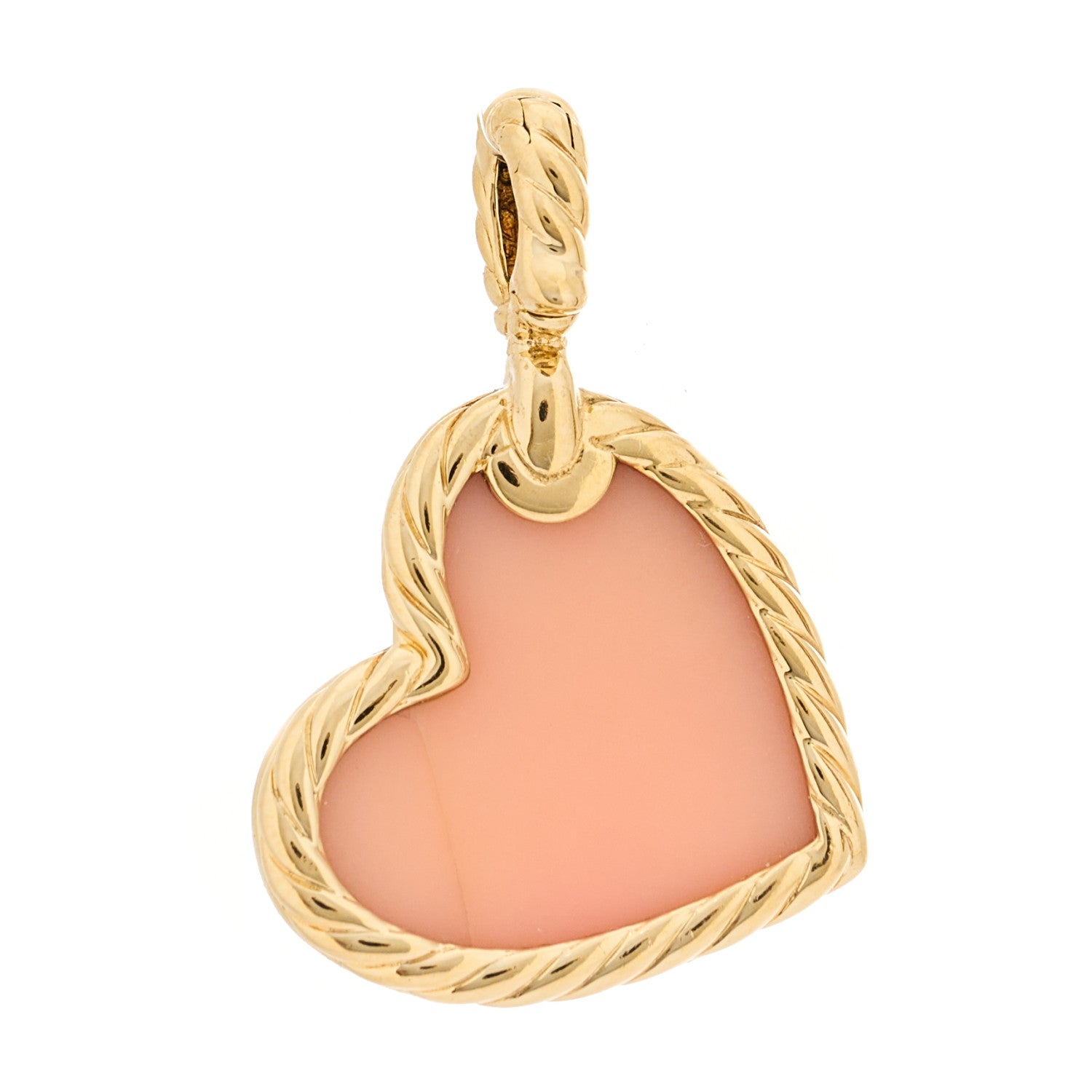 David Yurman 18K Yellow Gold Diamond Pink Opal DY Elements Heart Amulet Pendant 3 of 4