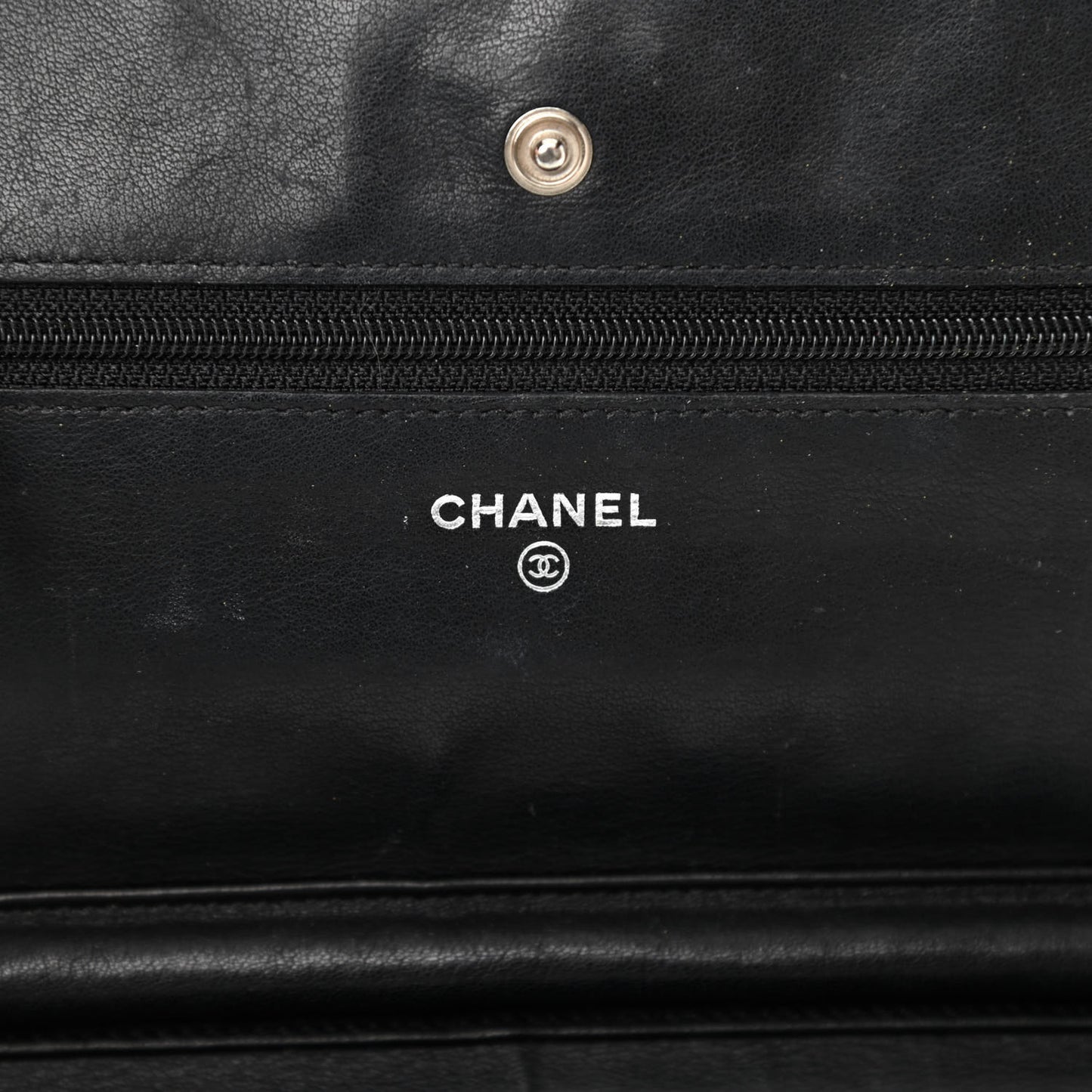 Distressed Patent Calfskin Quilted Reissue Wallet On Chain WOC Black
