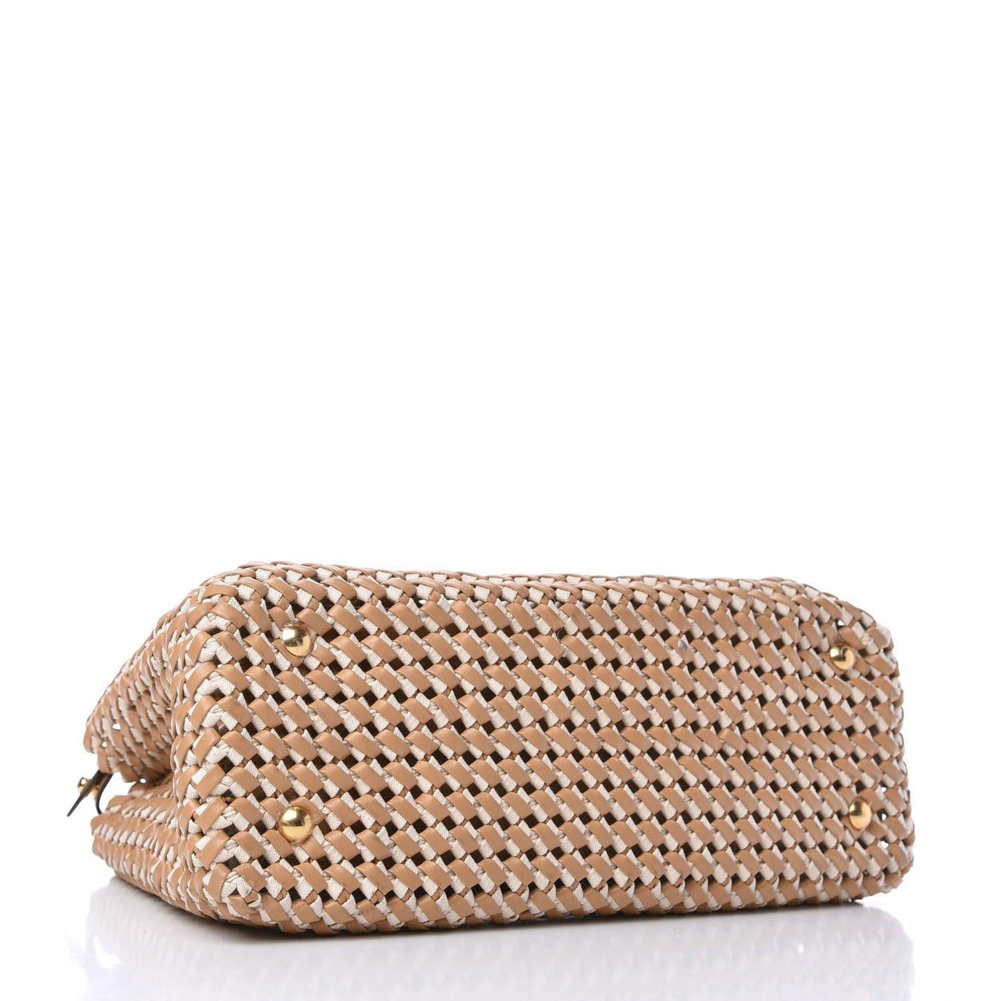 Nappa Woven Medium Peekaboo Iconic Satchel Beige