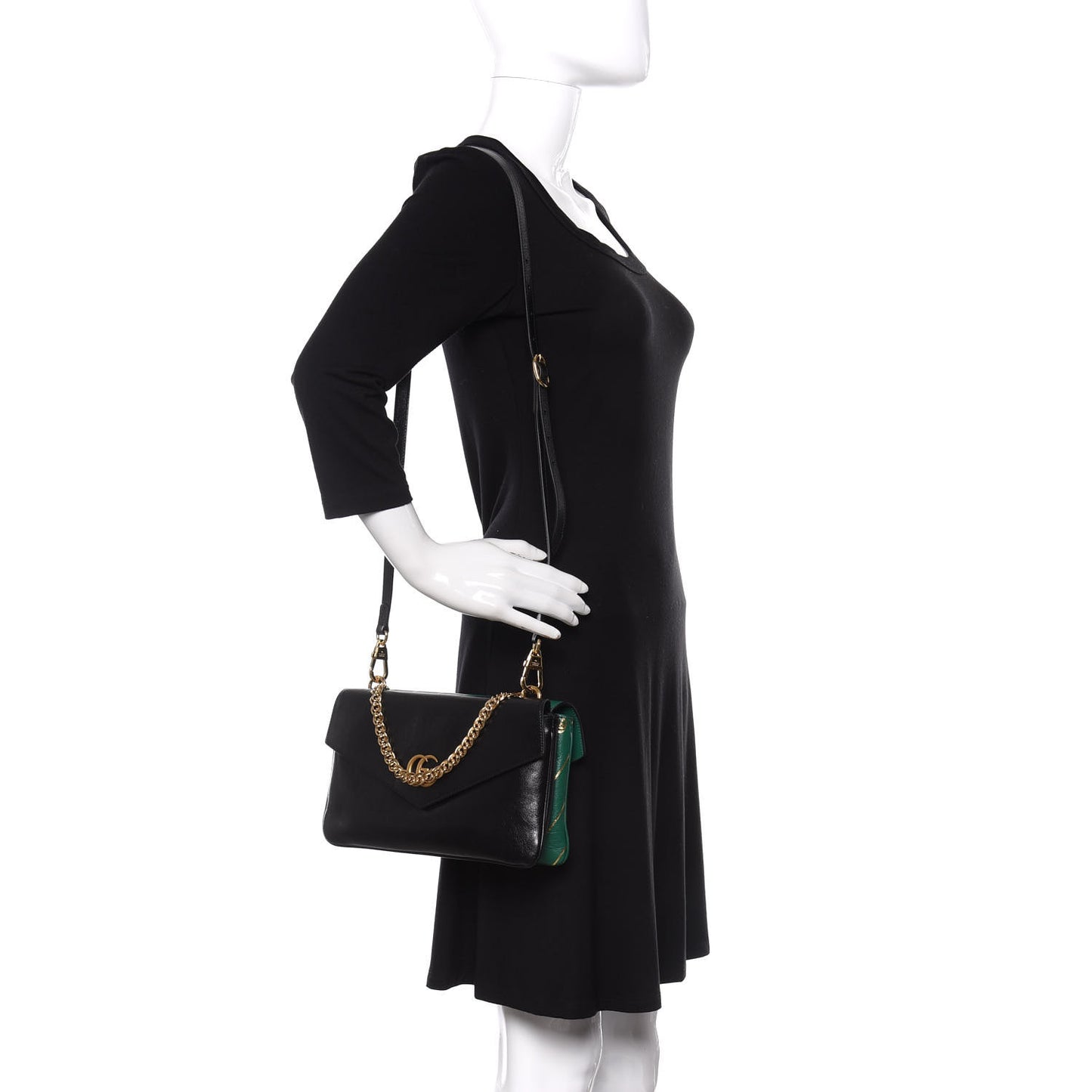 Calfskin Diagonal GG Medium Thiara Double Envelope Shoulder Bag Emerald Green Black
