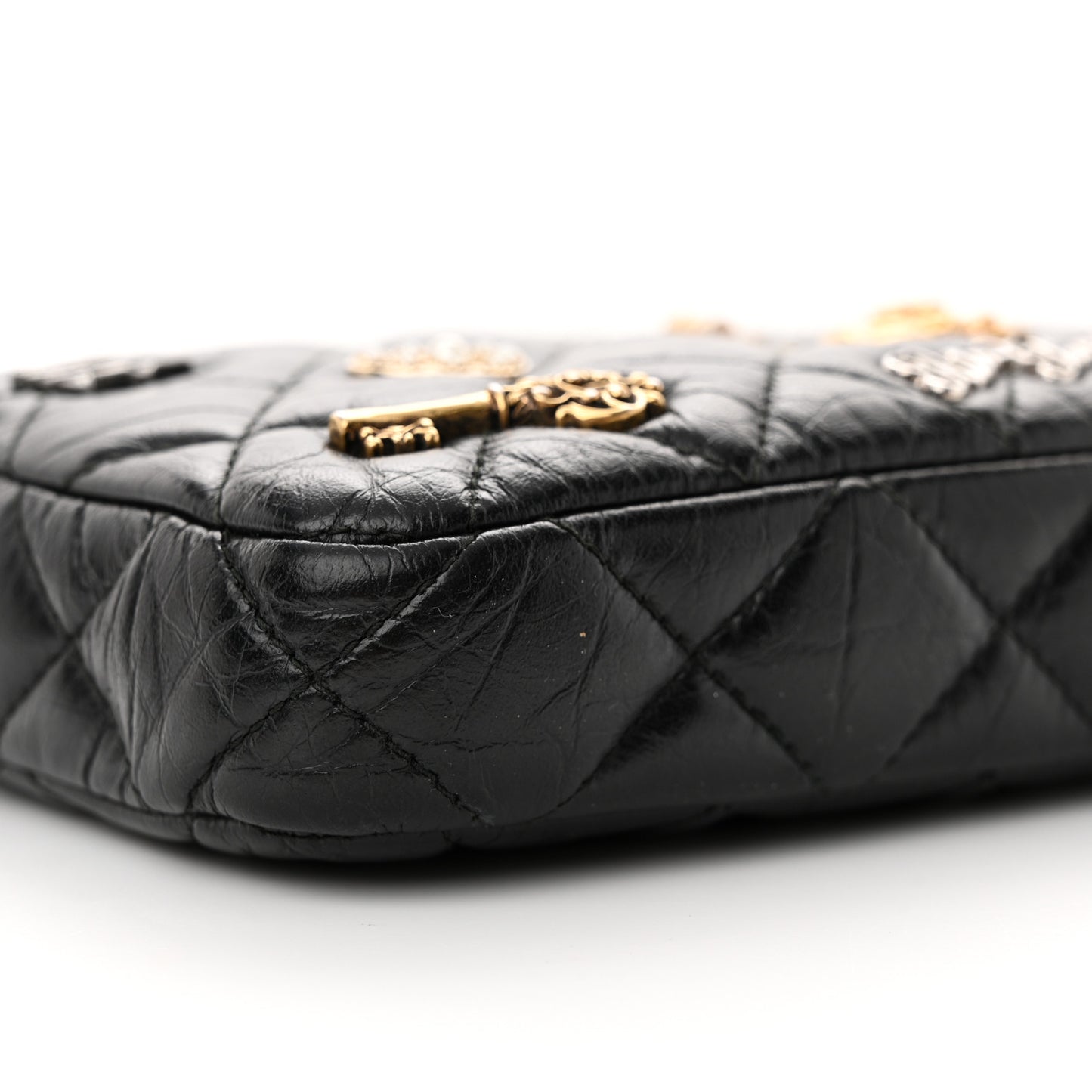 Aged Calfskin Lucky Charms 2.55 Reissue Small Clutch With Chain Black