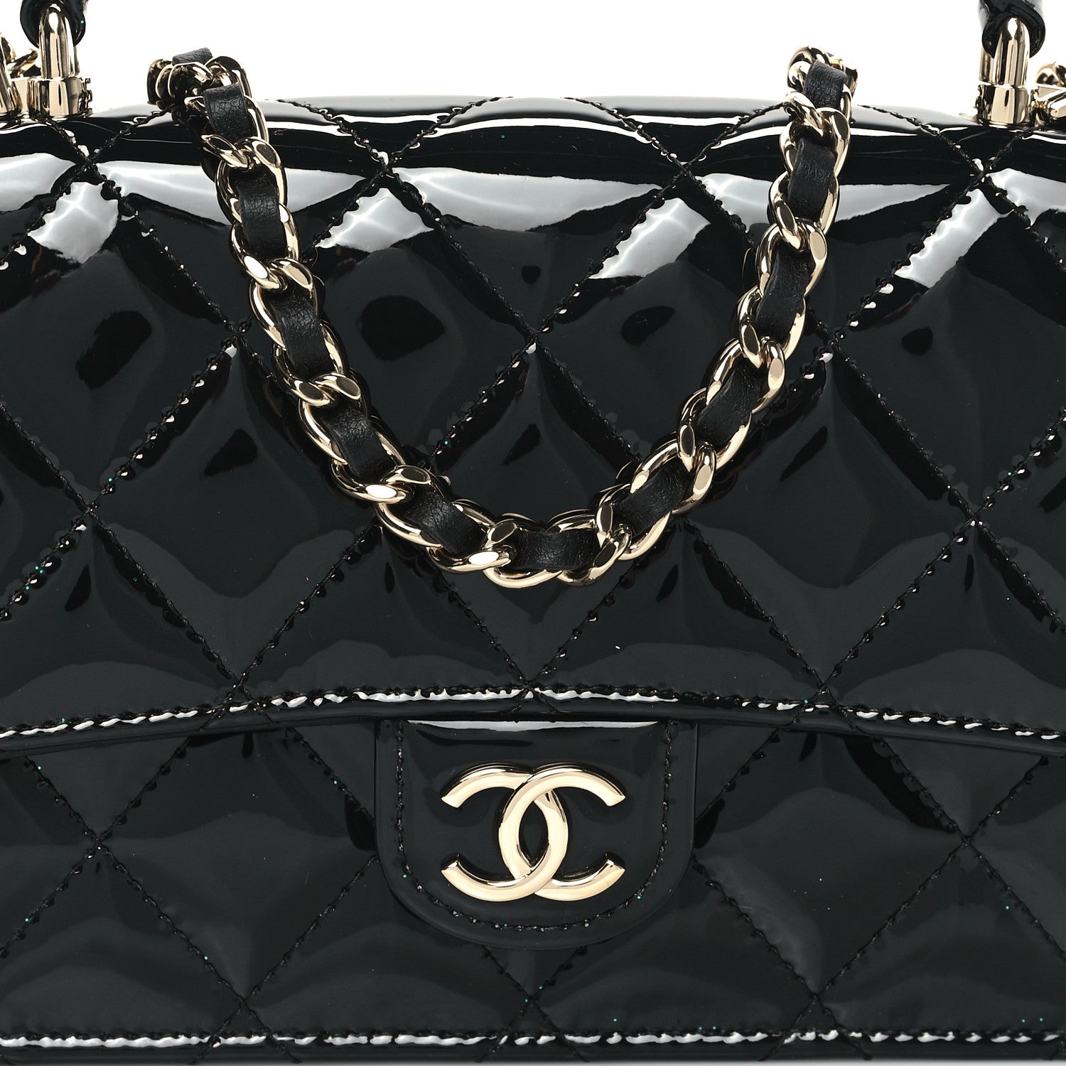 Chanel Patent Calfskin Quilted Flap Phone Holder With Chain Black 9 of 13