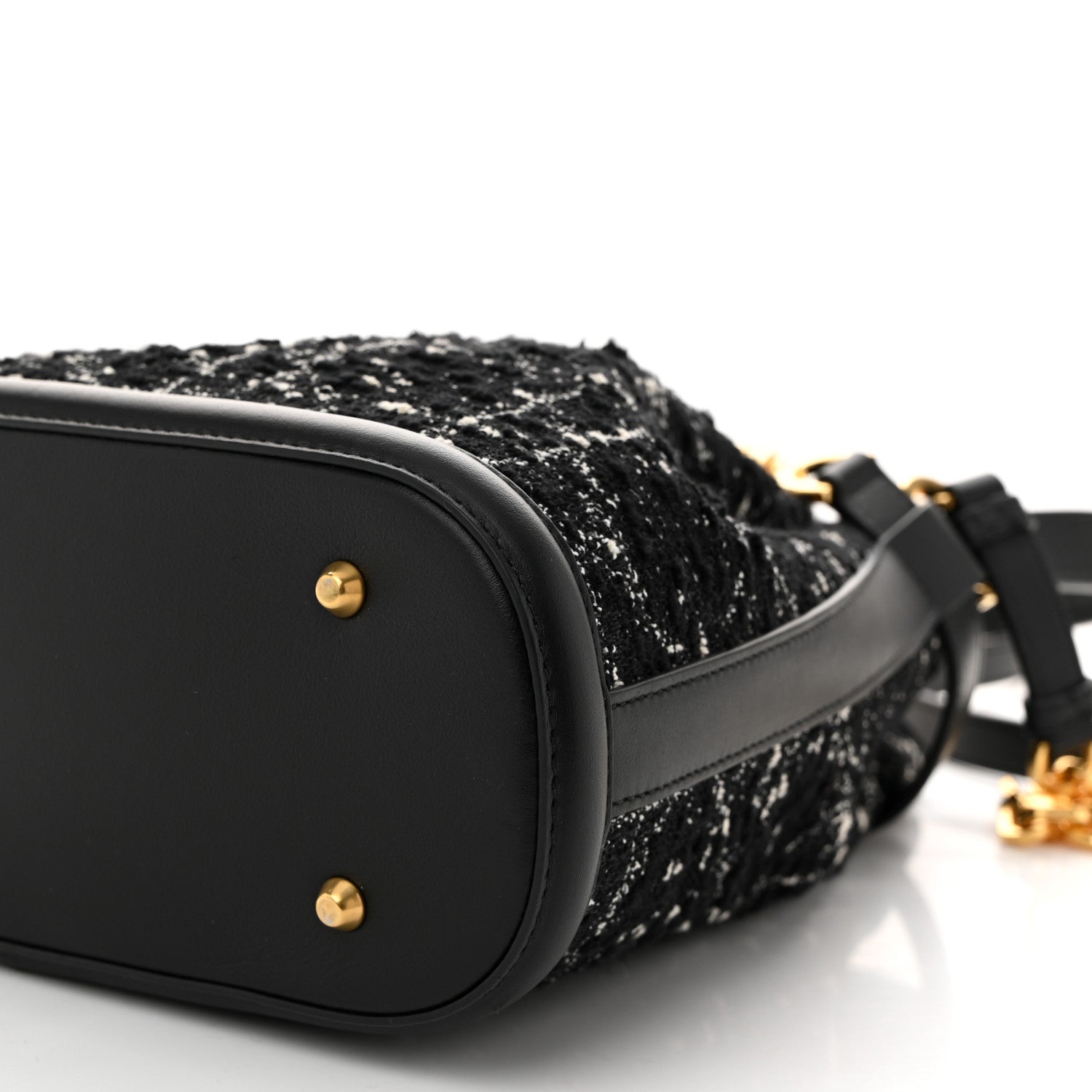 Christian Dior Calfskin Tweed Cannage Medium C'est Chain Bucket Bag Black White 10 of 11