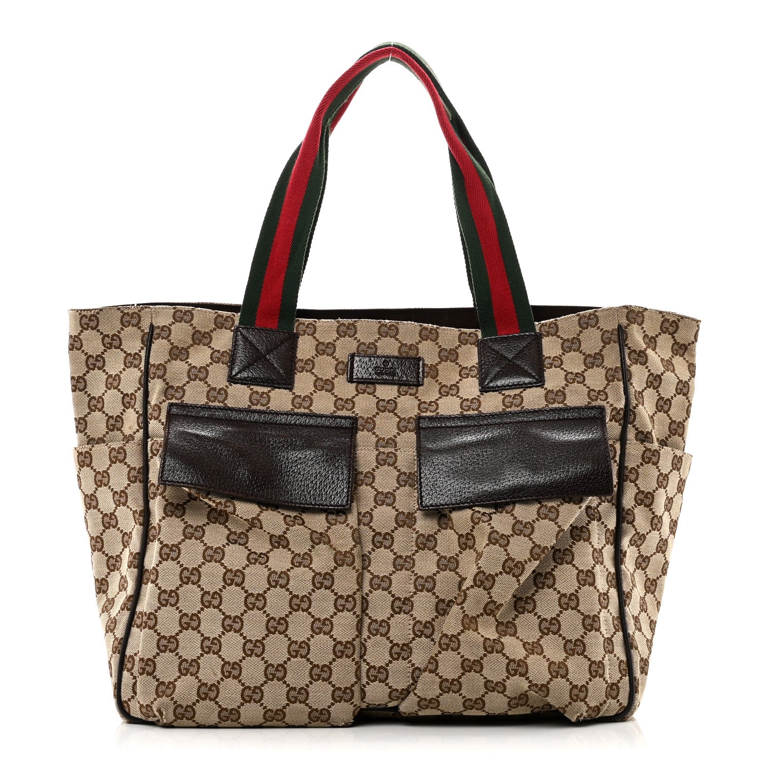 Gucci GG Monogram Medium Web Handle Double Pocket Tote Brown