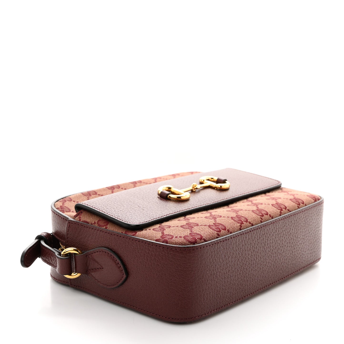 Monogram Textured Dollar Calfskin Small Horsebit 1955 Shoulder Bag Sahara Rubino Chardonnay
