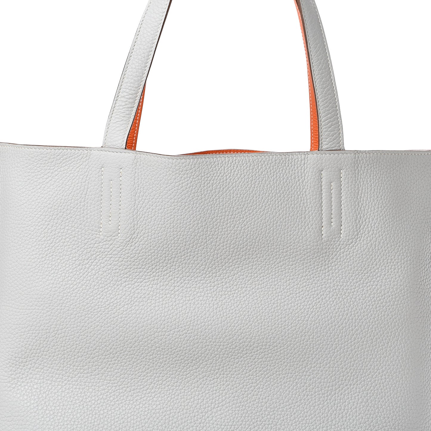 Taurillon Clemence Double Sens 36 Reversible Tote Gris Perle Orange