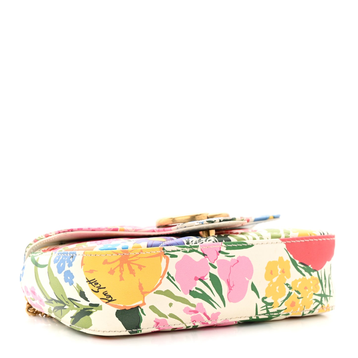 X KEN SCOTT Calfskin Matelasse Floral Print Super Mini GG Marmont Shoulder Bag Ivory Pink