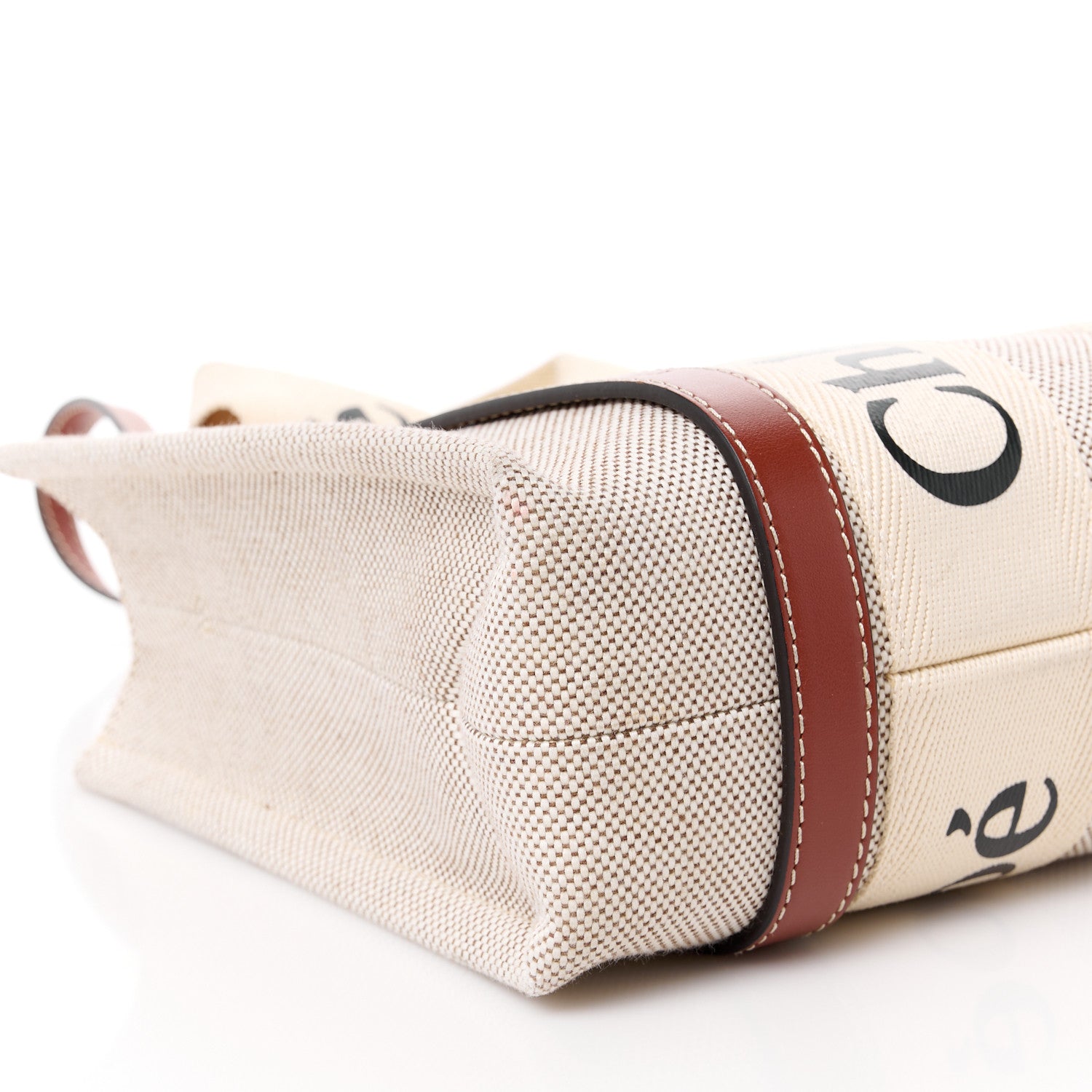 Chloe Cotton Calfskin Small Woody Ribbon Tote With Strap White Brown 10 of 11