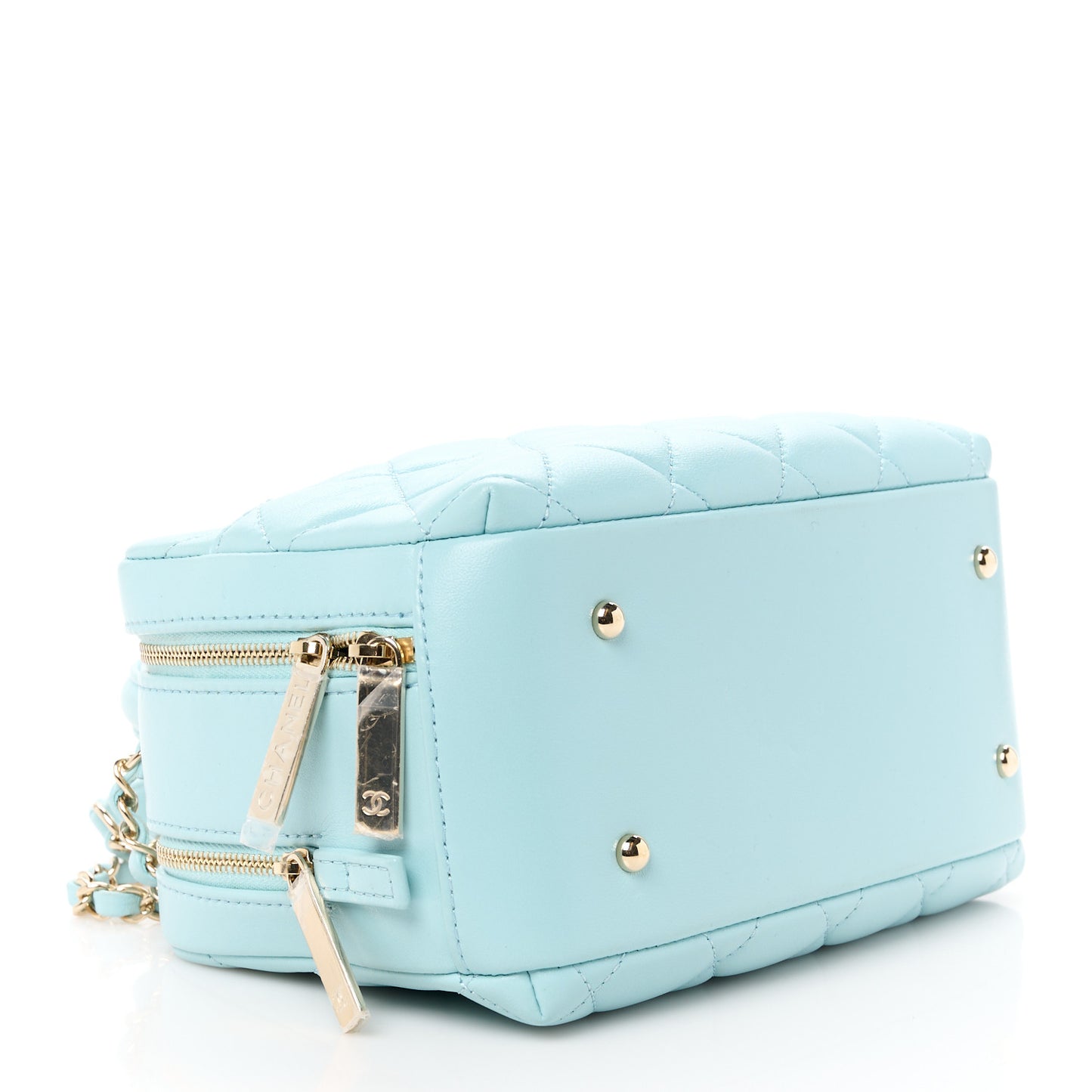 Lambskin Quilted Small Trendy CC Bowling Bag Light Blue