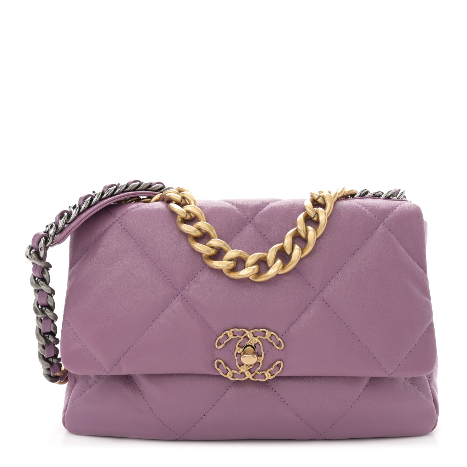 Chanel Goatskin Quilted Large Chanel 19 Flap Purple 1578896