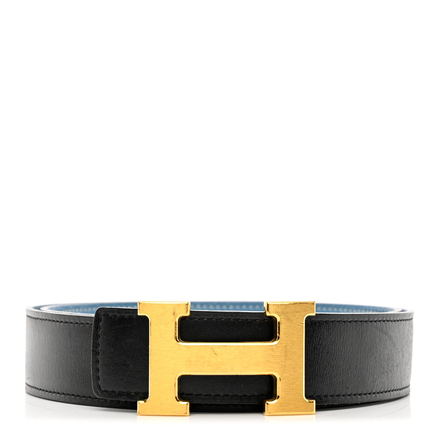 Hermes Box Togo 32mm H Belt 95 Black Blue Jean 1 of 11