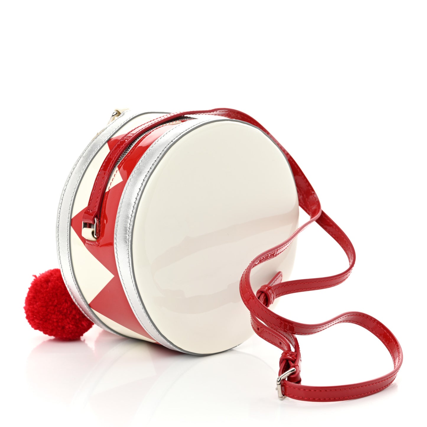 Patent Calfskin Dolce Drum Satchel White Red Black Multicolor