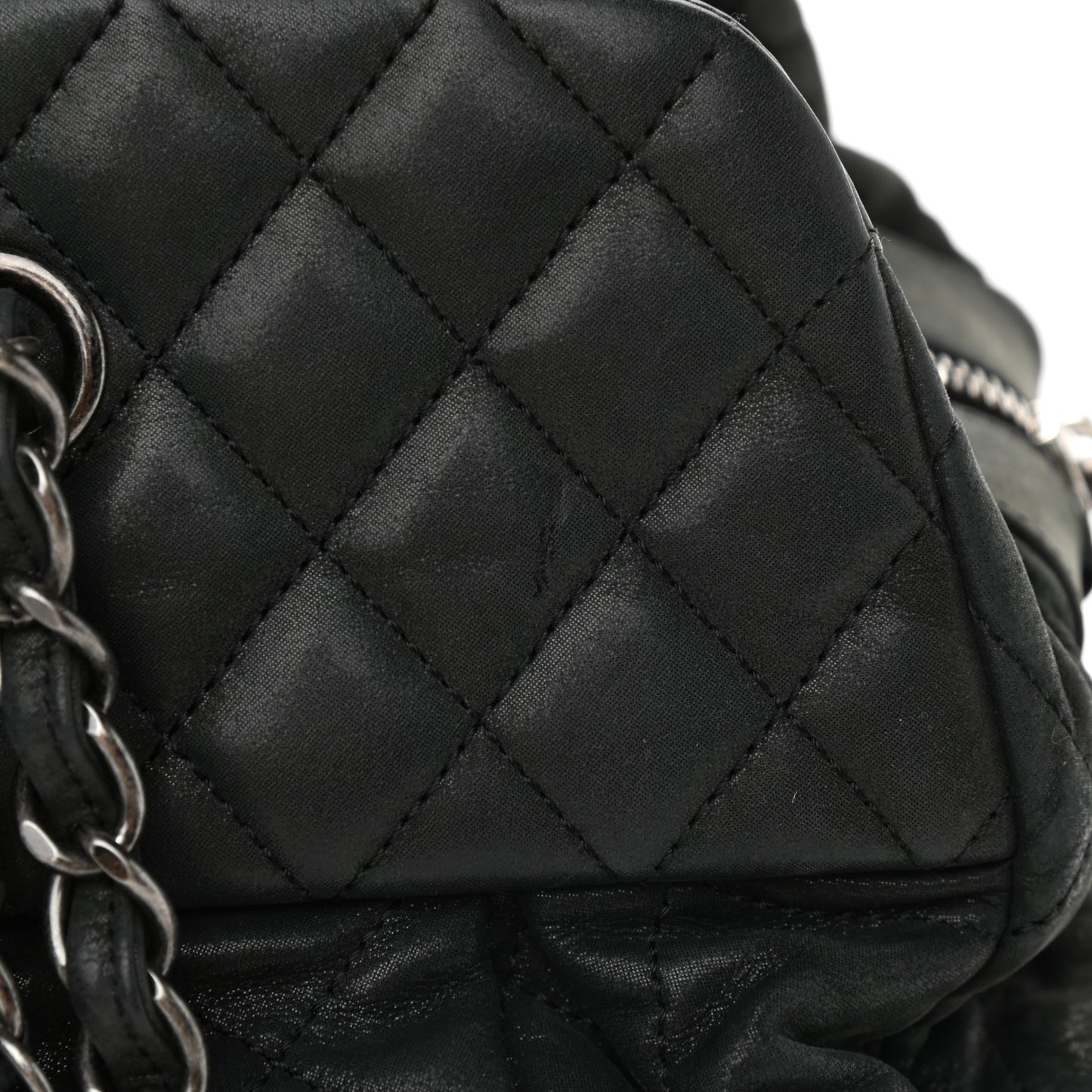 Iridescent Calfskin Chic Quilt Bowling Bag Black