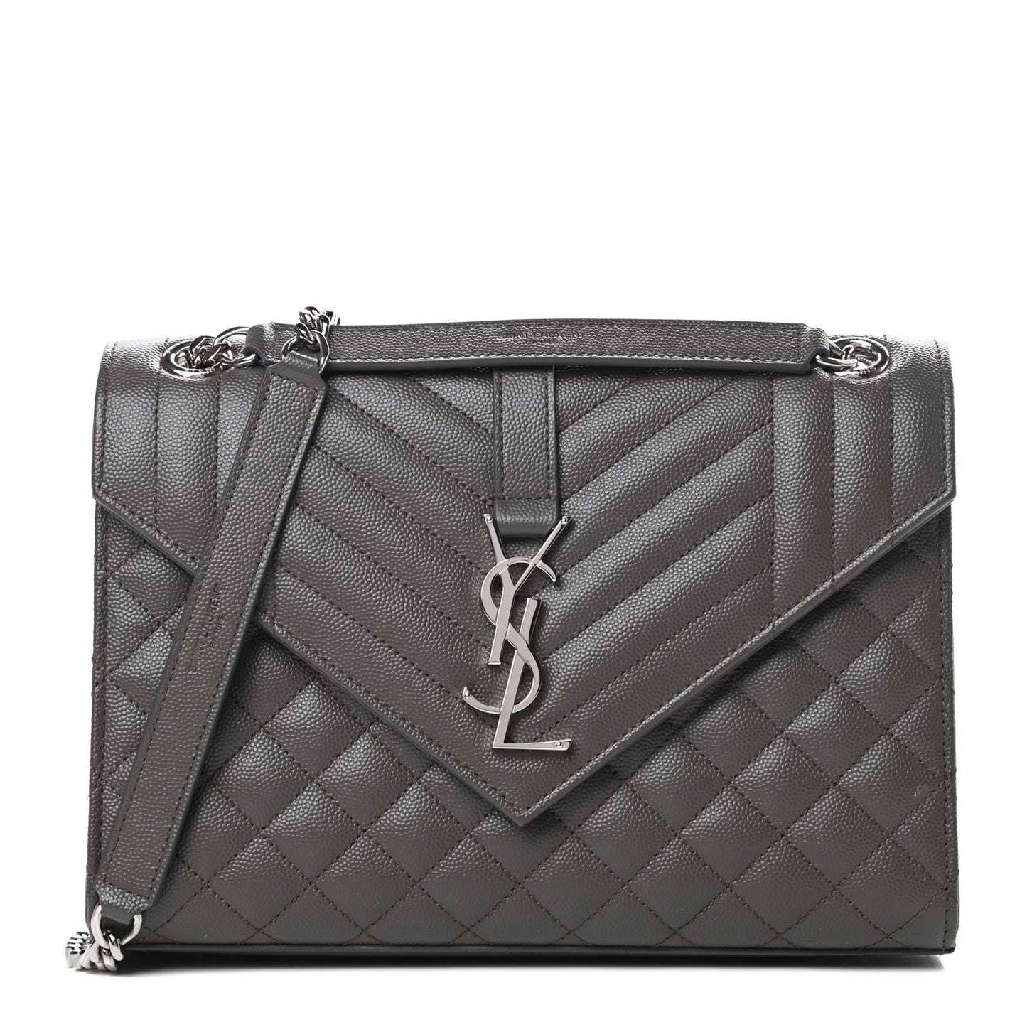 Grain De Poudre Textured Mixed Matelasse Medium Triquilt Monogram Satchel Earth