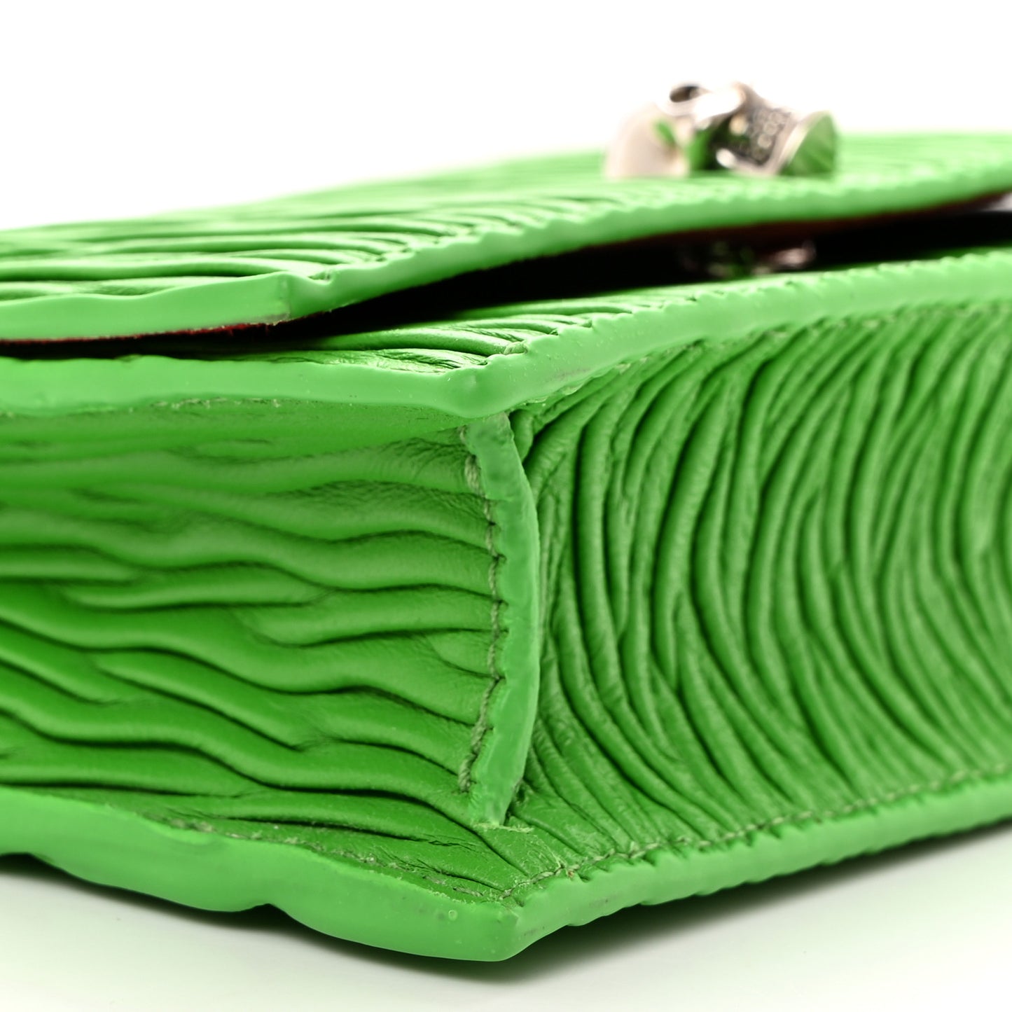 Lambskin Pleated Skull Small Chain Crossbody Bag Acid Green